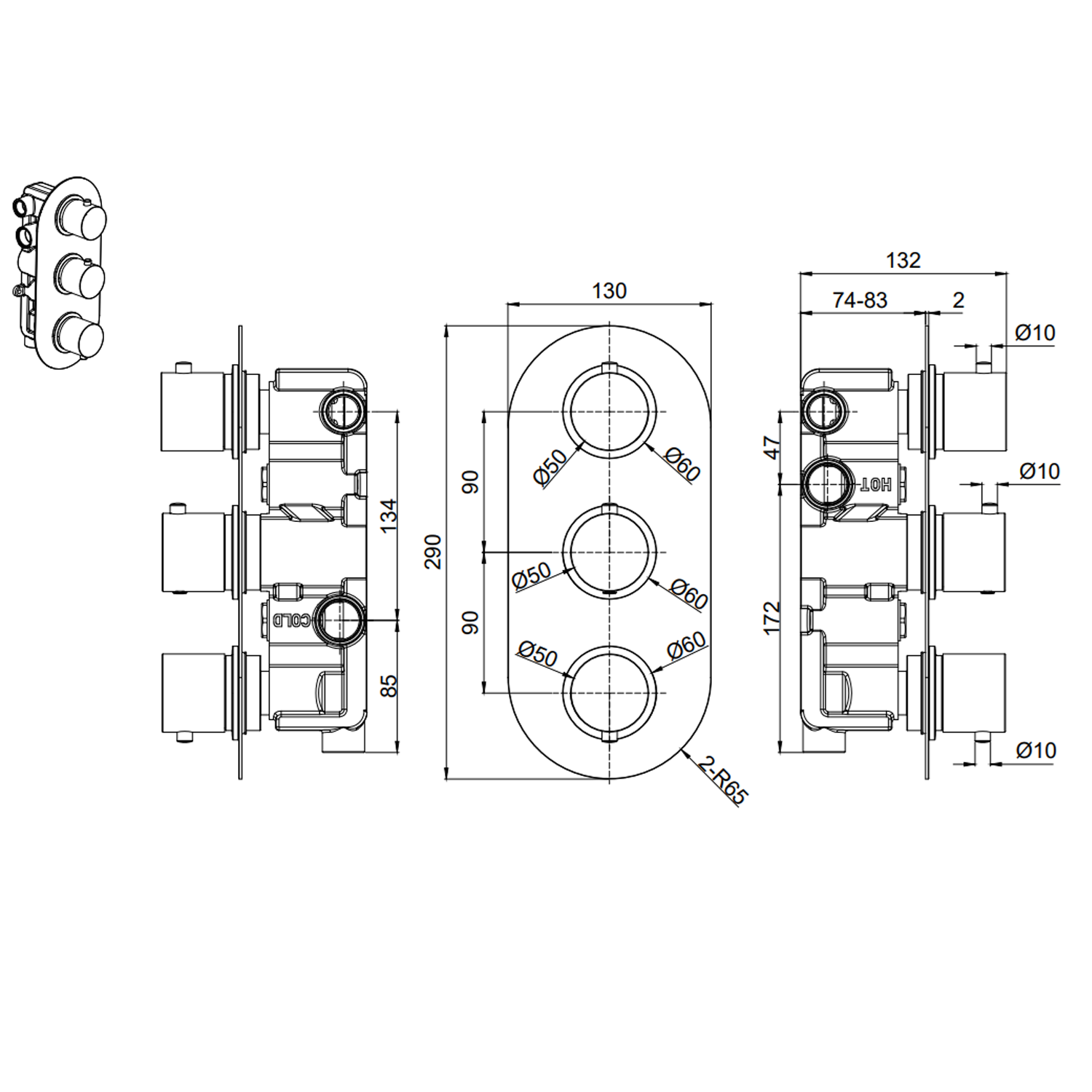 Harbour Clarity 3 Outlet Thermostatic Concealed Shower Valve
