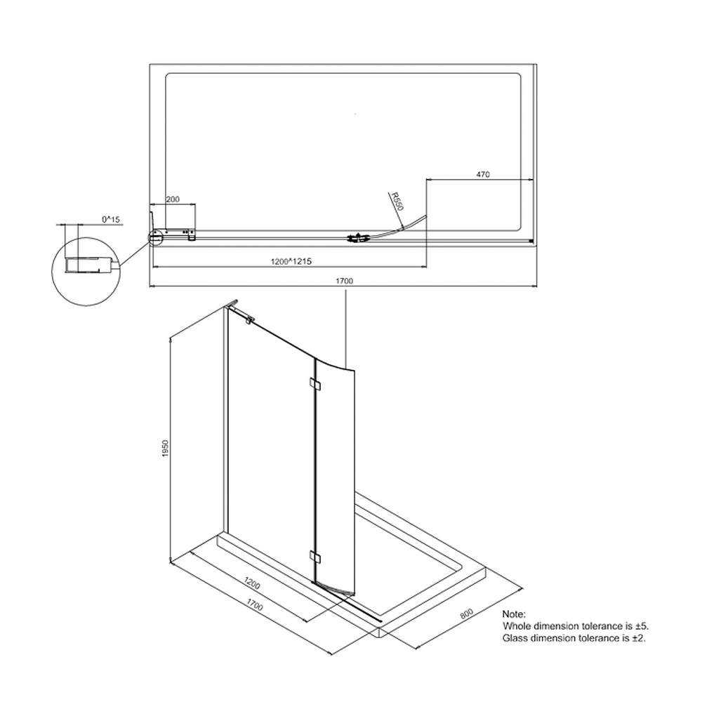 Crosswater Design+ Matt Black 8mm Easy Clean Walk-In Easy Access Shower - 1700mm