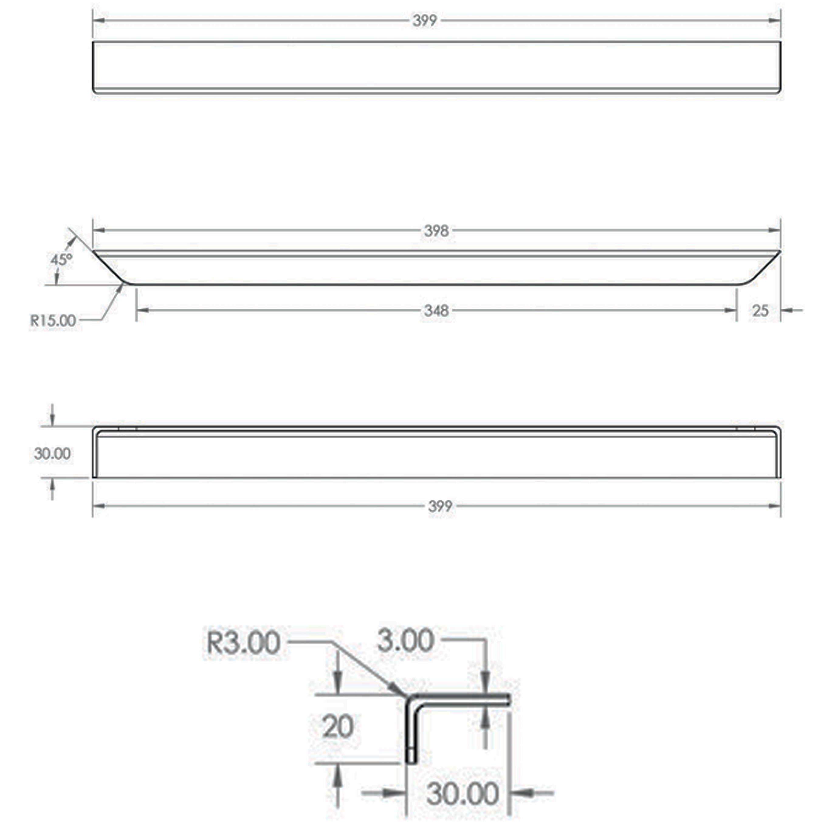 Isla Flat Furniture Handle - 400mm