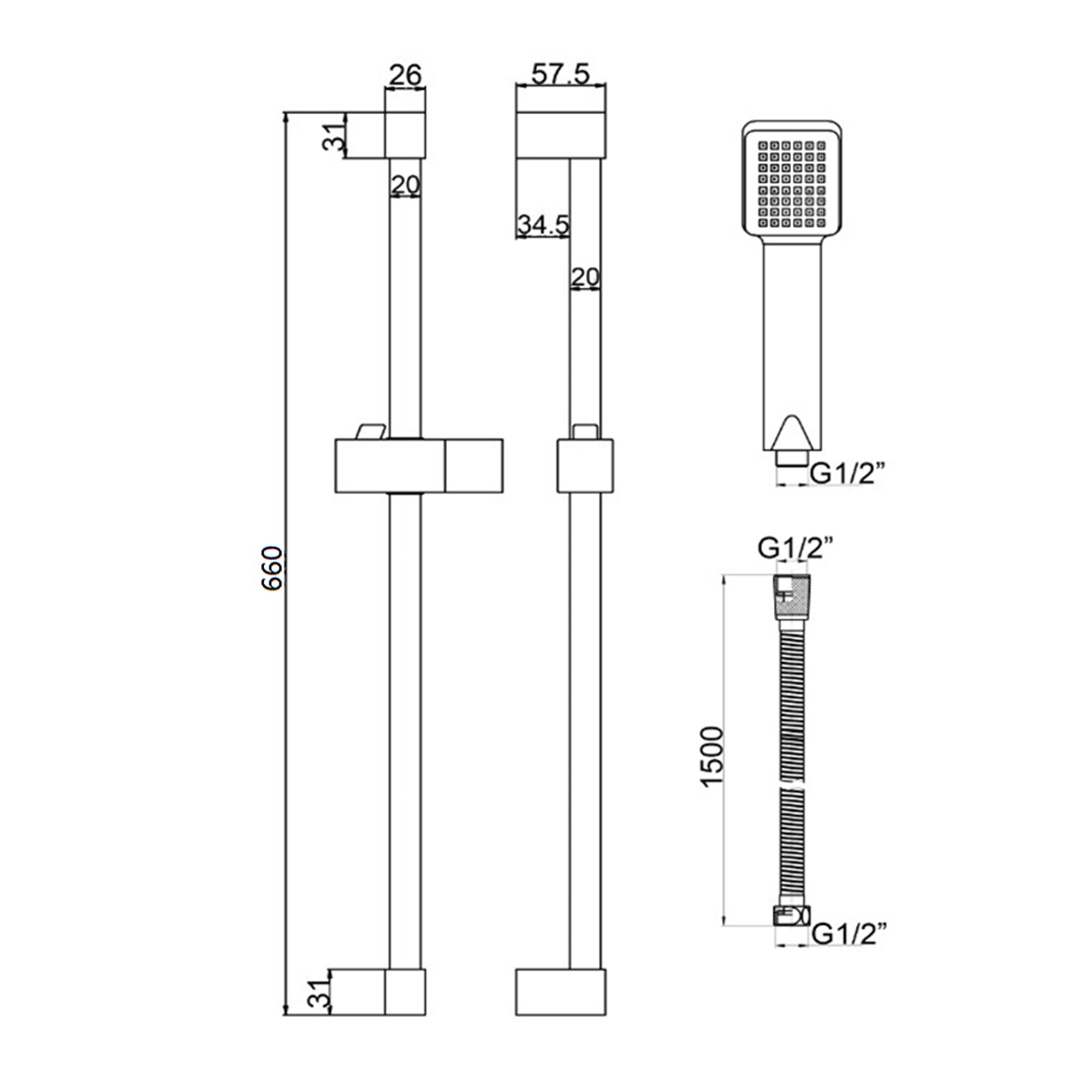 Harbour Status Matt Black Shower Rail Kit
