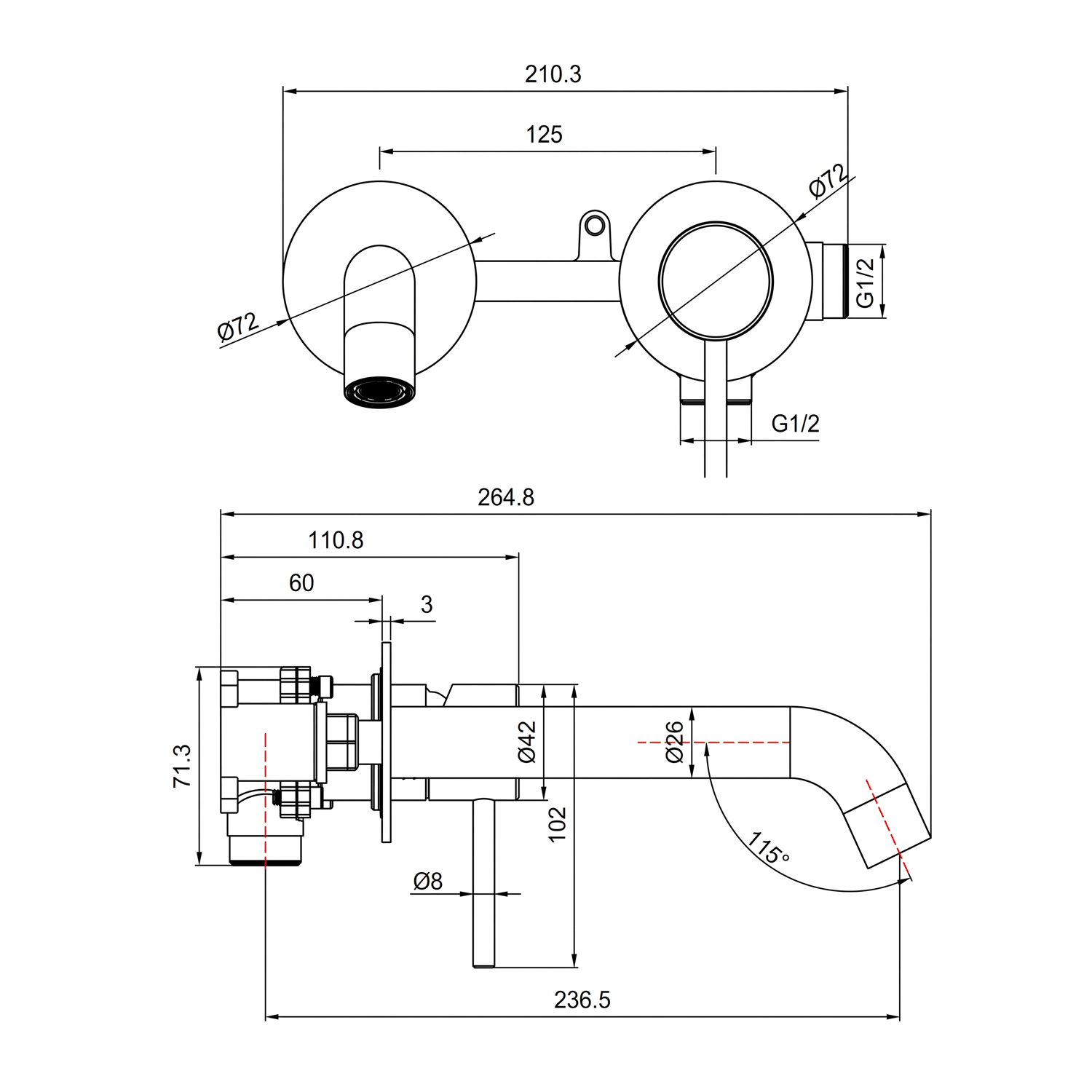 Harbour Clarity Brushed Brass Wall Mounted Basin Mixer