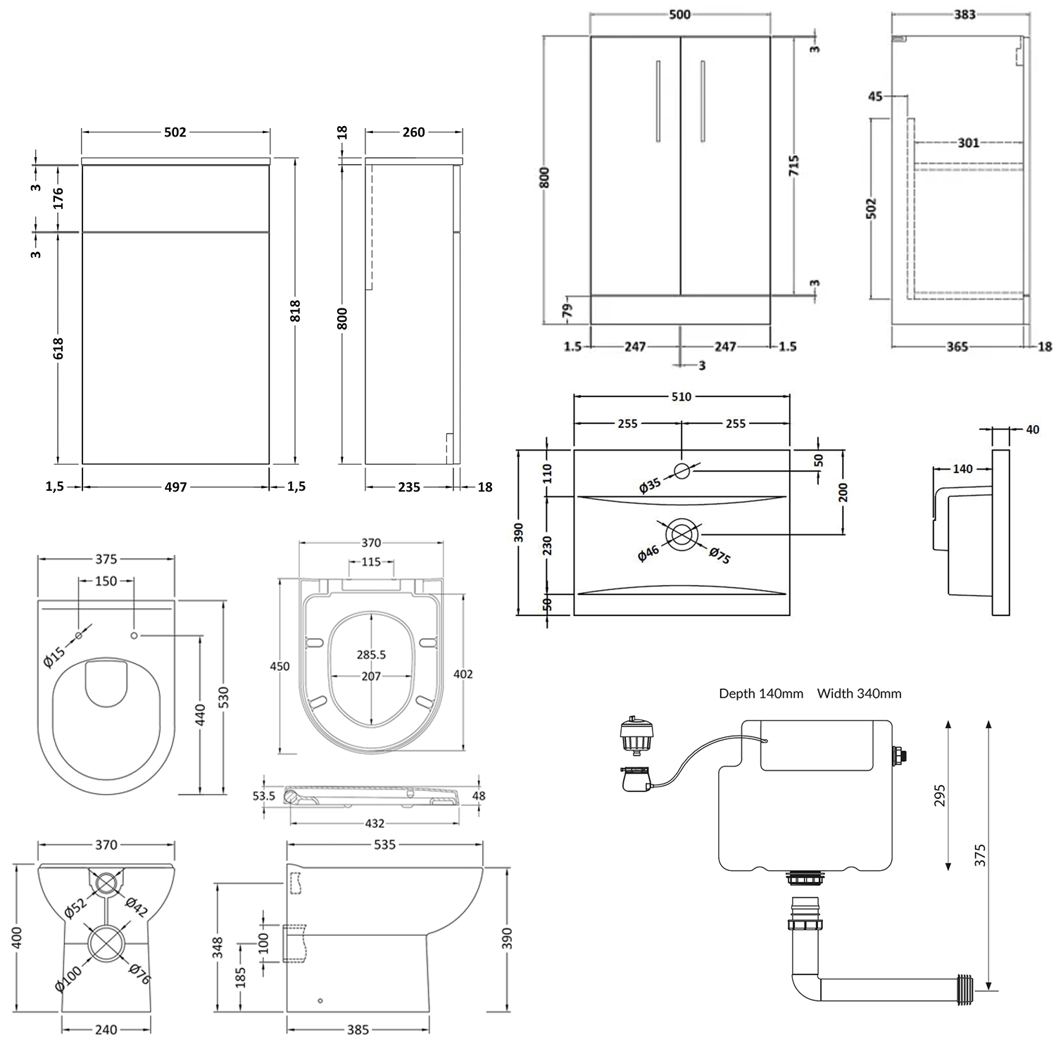 Erin 1000mm 2 Door Combination Basin & Toilet Unit