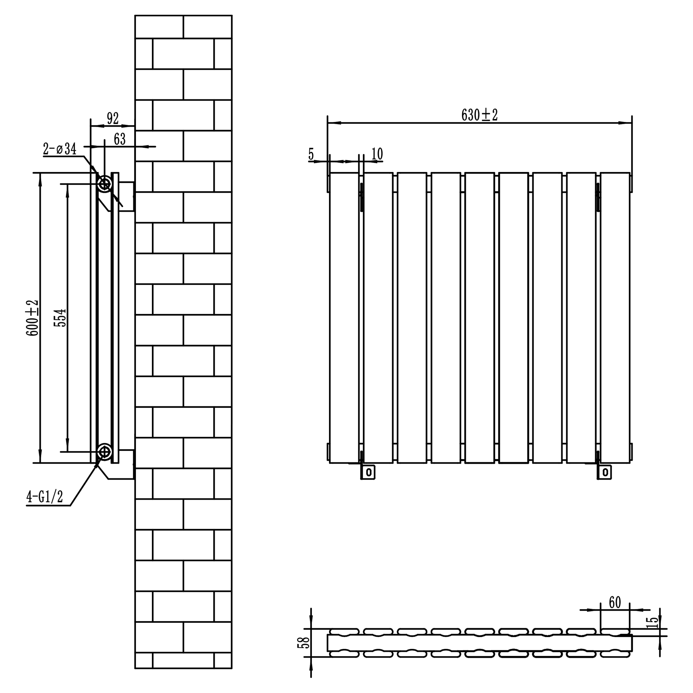 Toasty Radiance Matt Black Flat Panel Horizontal Radiator