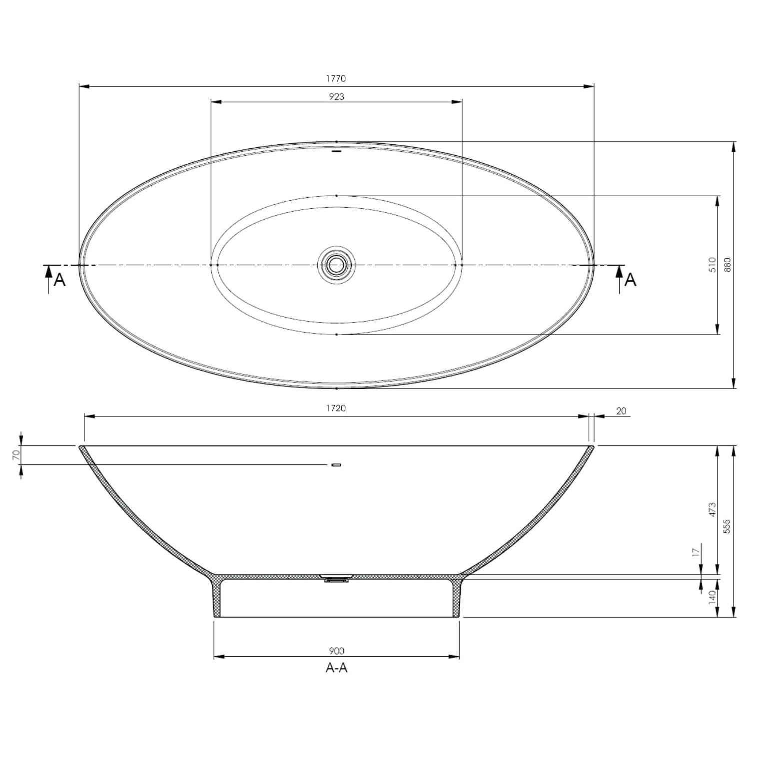 BC Designs Tasse Freestanding Bath - 1770 x 880mm