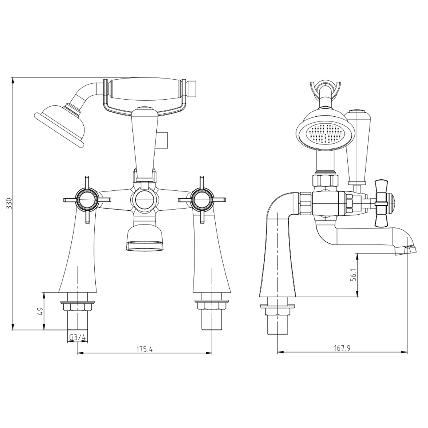 Butler & Rose Loretta Traditional Bath Shower Mixer