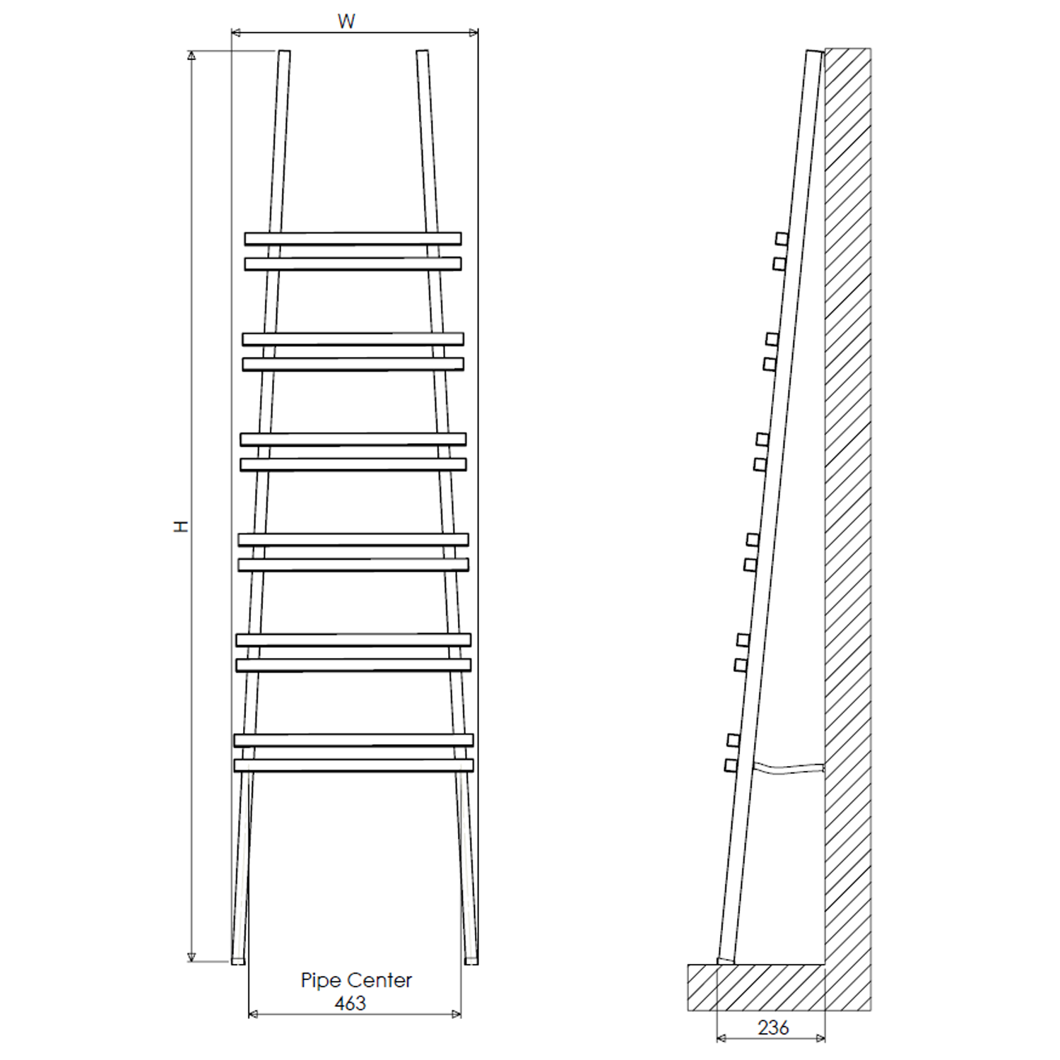 Carisa Jacobs Floor Mounted Ladder Aluminium Heated Towel Rail - 2000 x 535mm