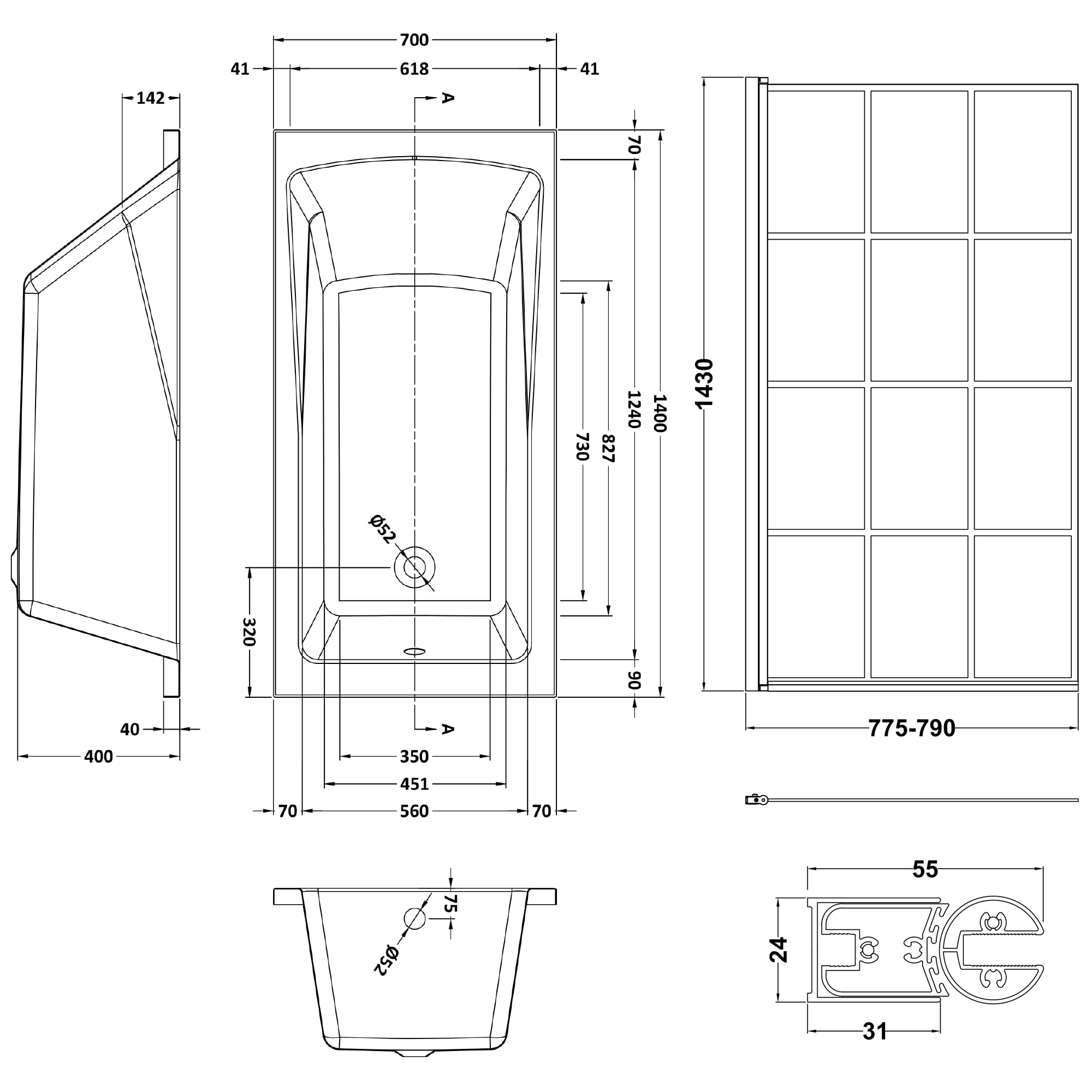 Drench Straight Single Ended Square Bath & Shower Screen