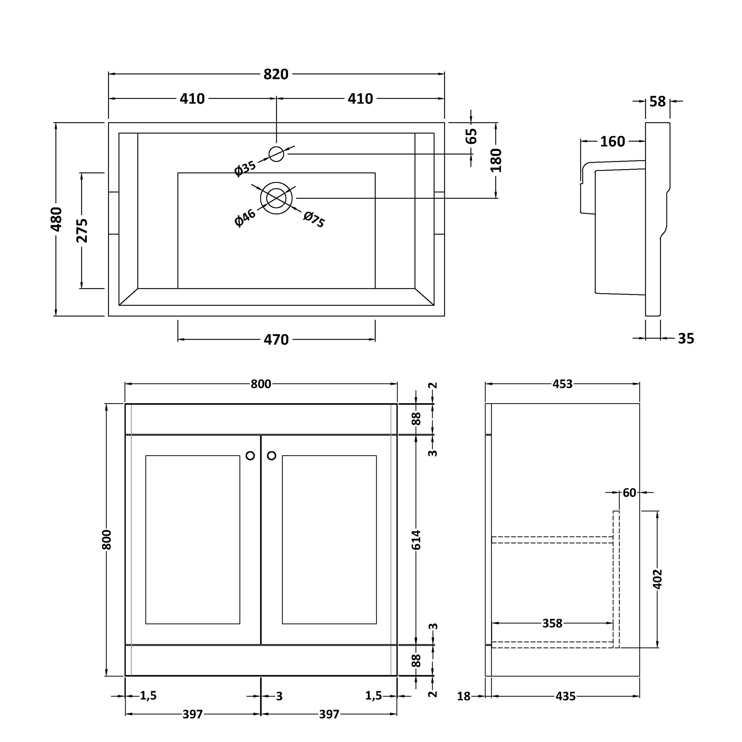 Butler & Rose Ophelia 800mm Floorstanding 2 Door Vanity Unit & Basin