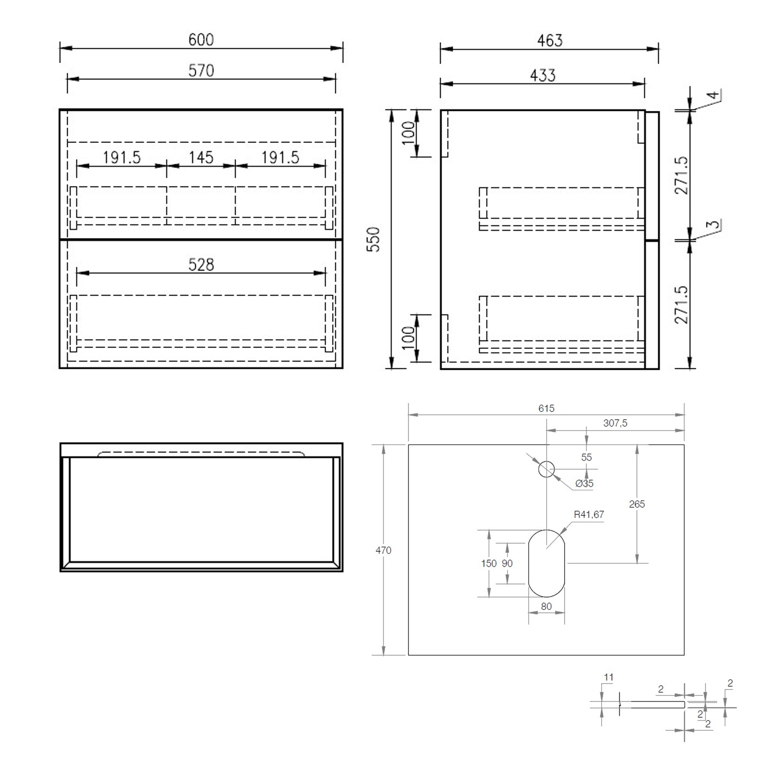 Aura 600mm Wall Mounted Natural Oak Vanity Unit & Sintered Stone Countertop
