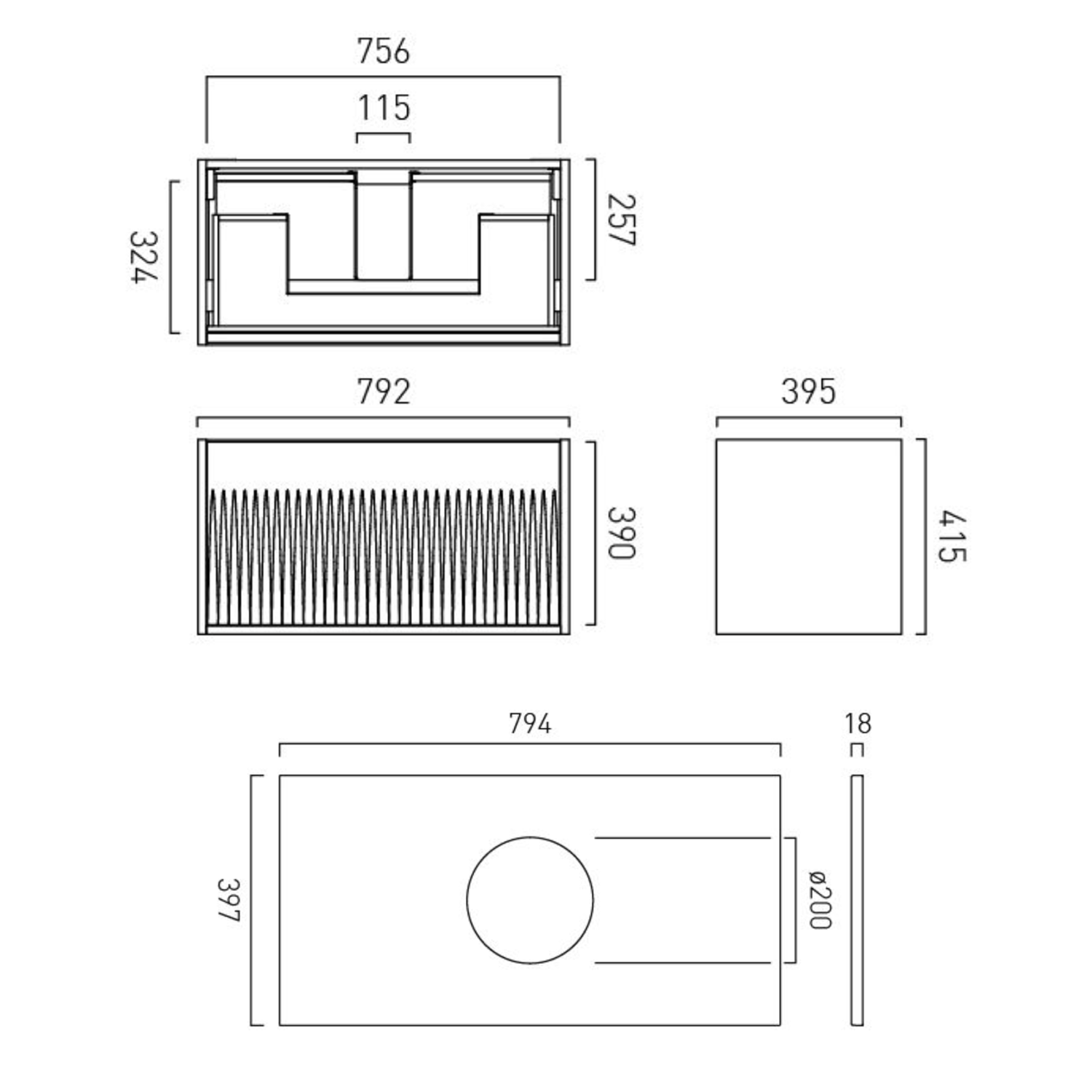 Vado Safari 800mm Fluted Wall Hung Vanity Unit & Worktop