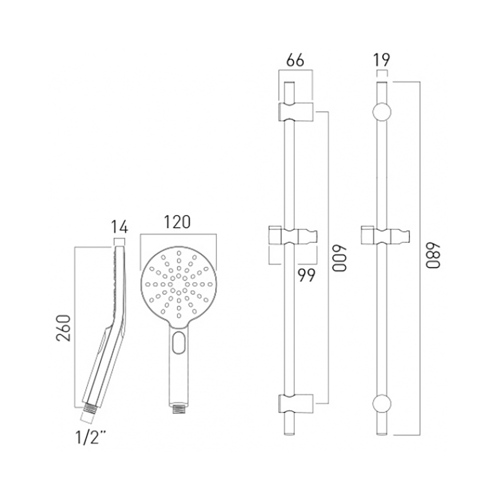 Vado Nebula Round Multi-Function Slide Rail Shower Kit
