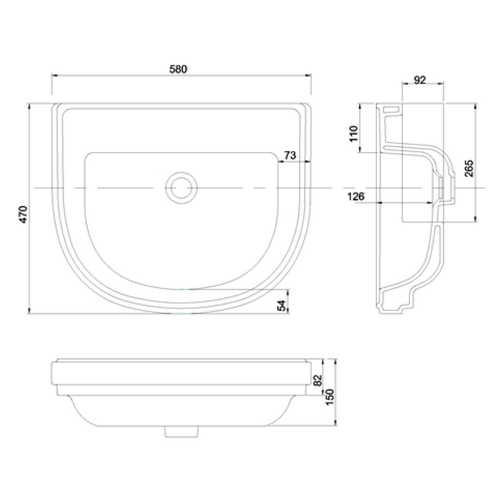 Burlington Riviera 580mm Semi Inset Basin