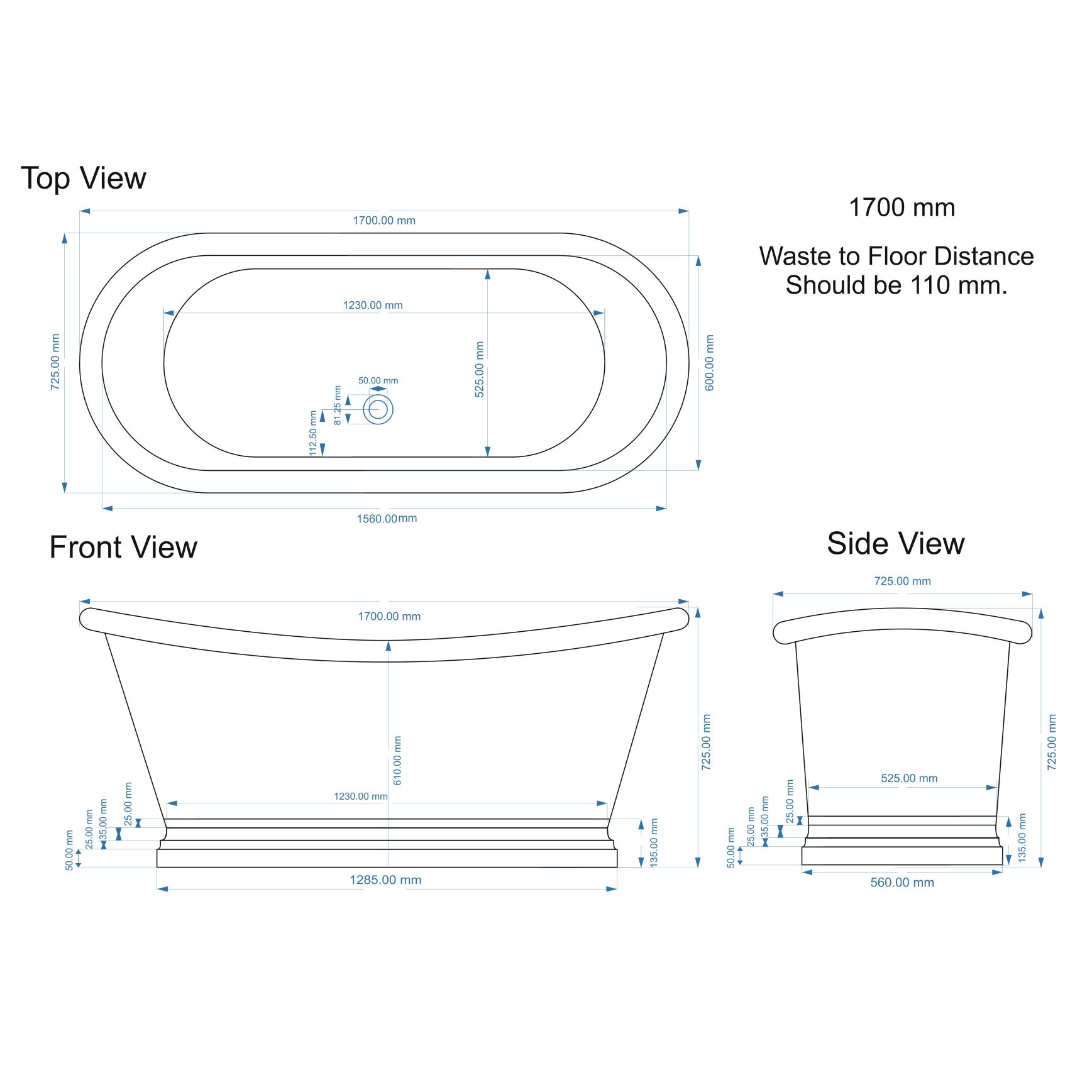BC Designs Classic Roll Top Nickel Boat Bath - 1500 x 725mm & 1700 x 725mm