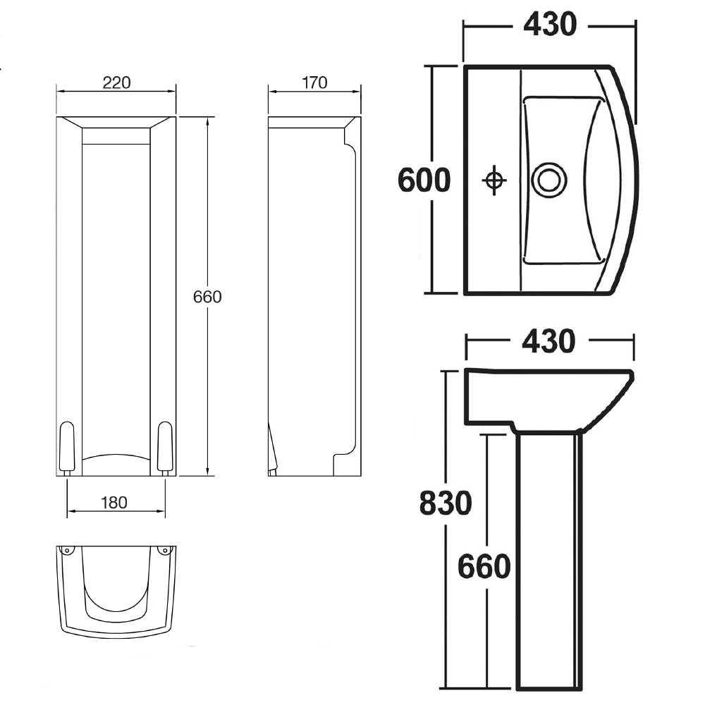 Vellamo City 600mm Full Pedestal & Basin