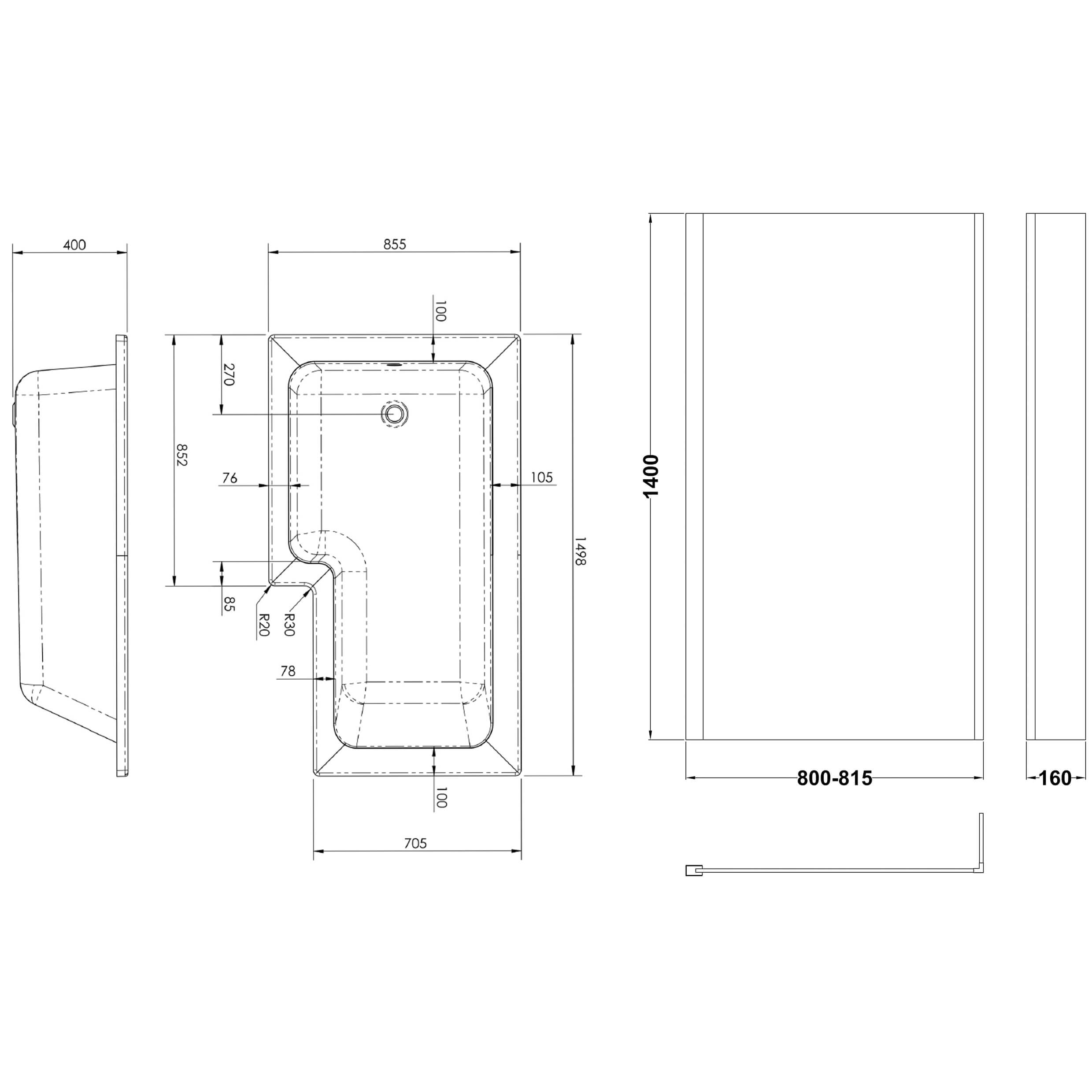 Drench L Shaped Shower Bath with Panel and Shower Screen - 1500mm