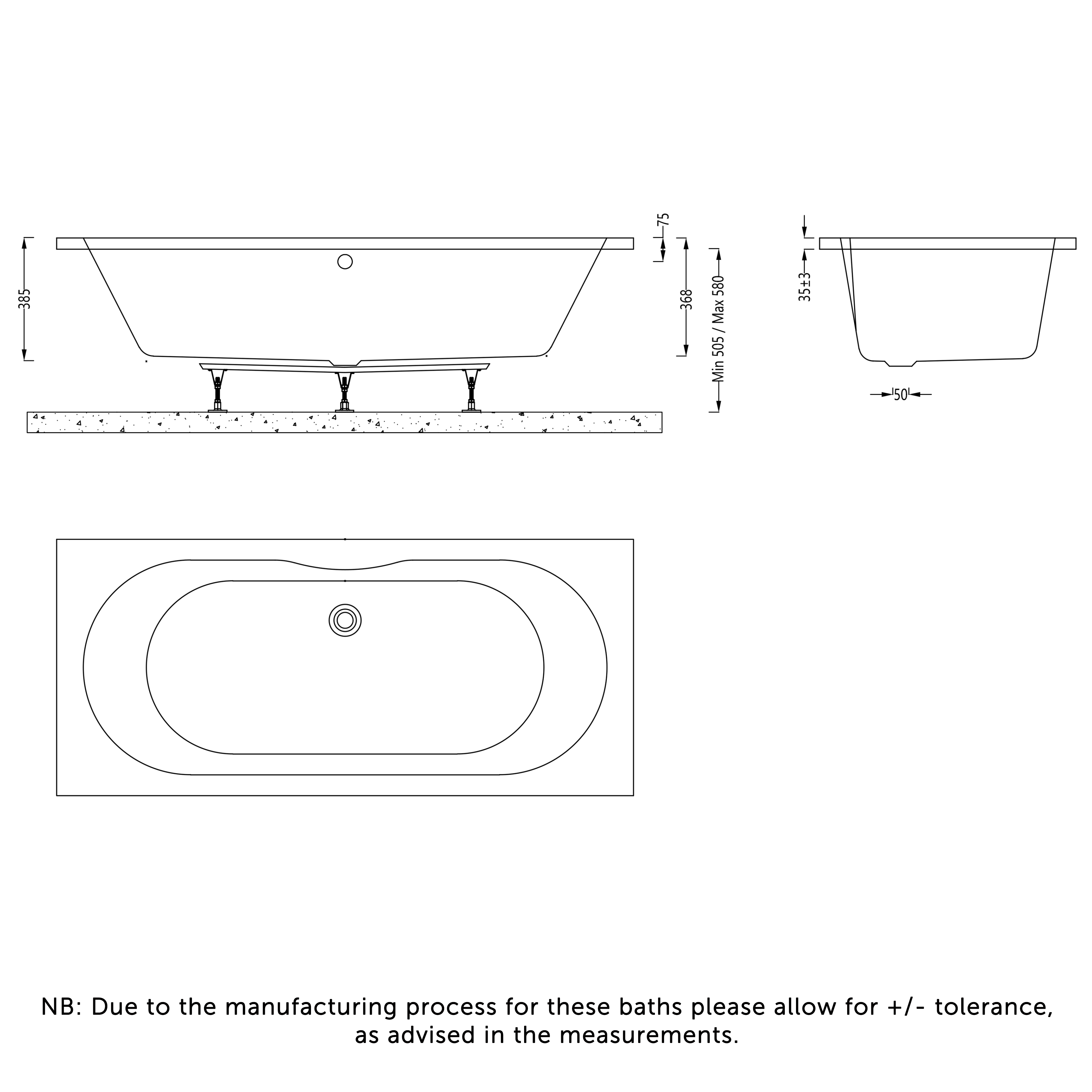 Premiercast Arco Double Ended Bath (inc leg pack) - 1700 x 750mm & 1800 x 800mm