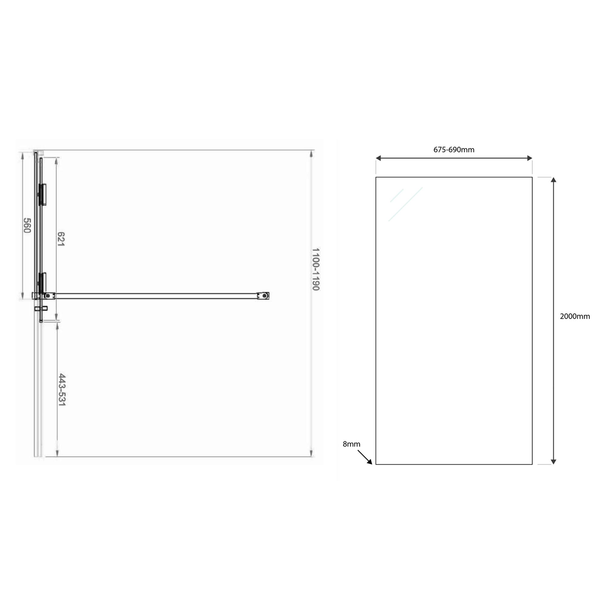 Harbour Momentum 8mm Easy Clean 2m Tall Sliding or Wetroom Shower Door & Optional Side Panel - Brushed Brass