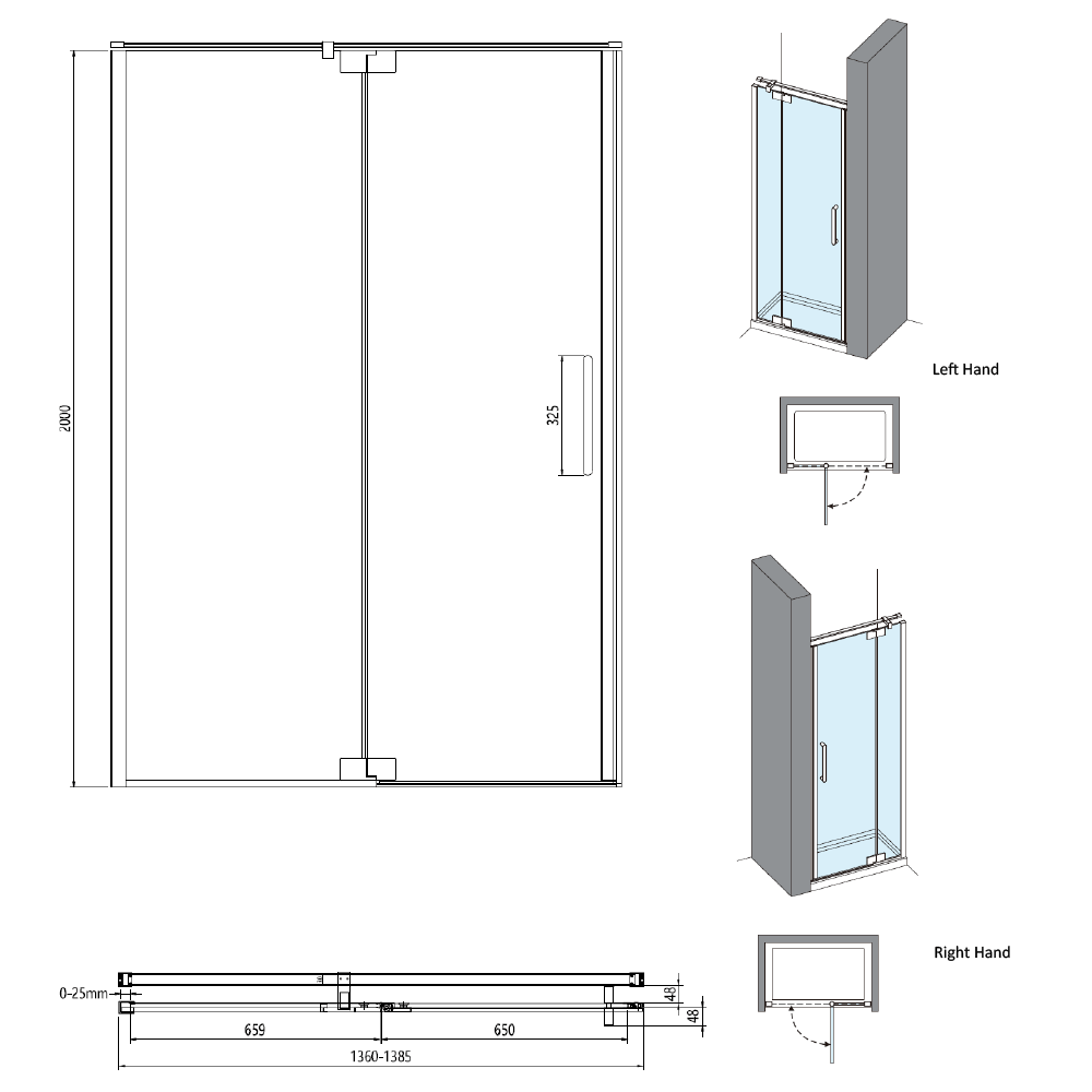 Crosswater Optix 10 Pivot Shower Door with Inline Panel and Optional Side Panel - Polished Stainless Steel