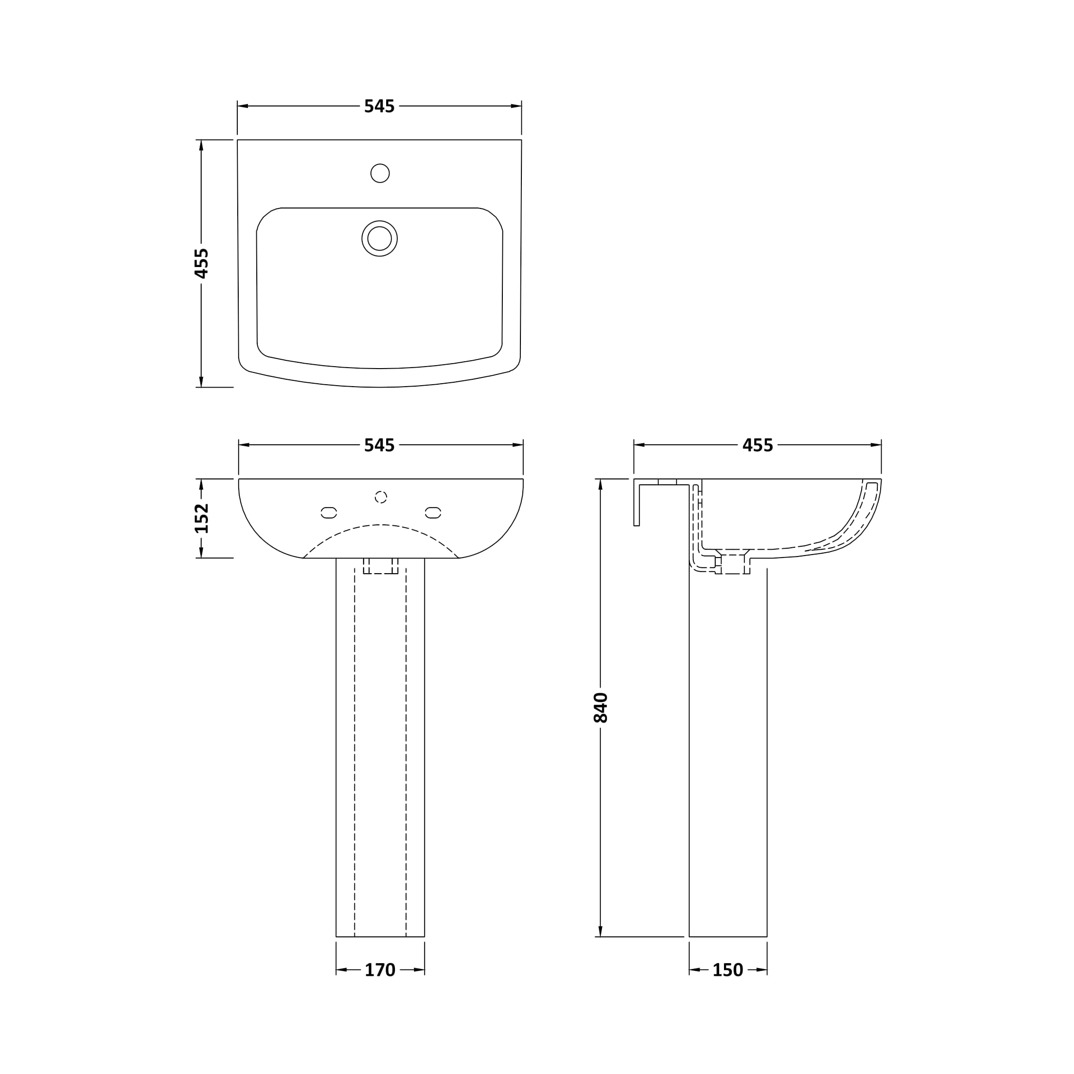 Emily 545mm Basin & Full Pedestal