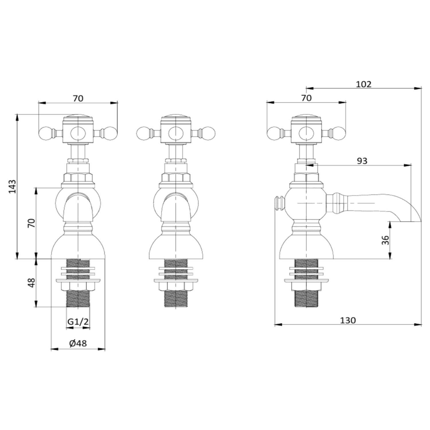 Butler & Rose Eliza Crosshead Basin Pillar Taps