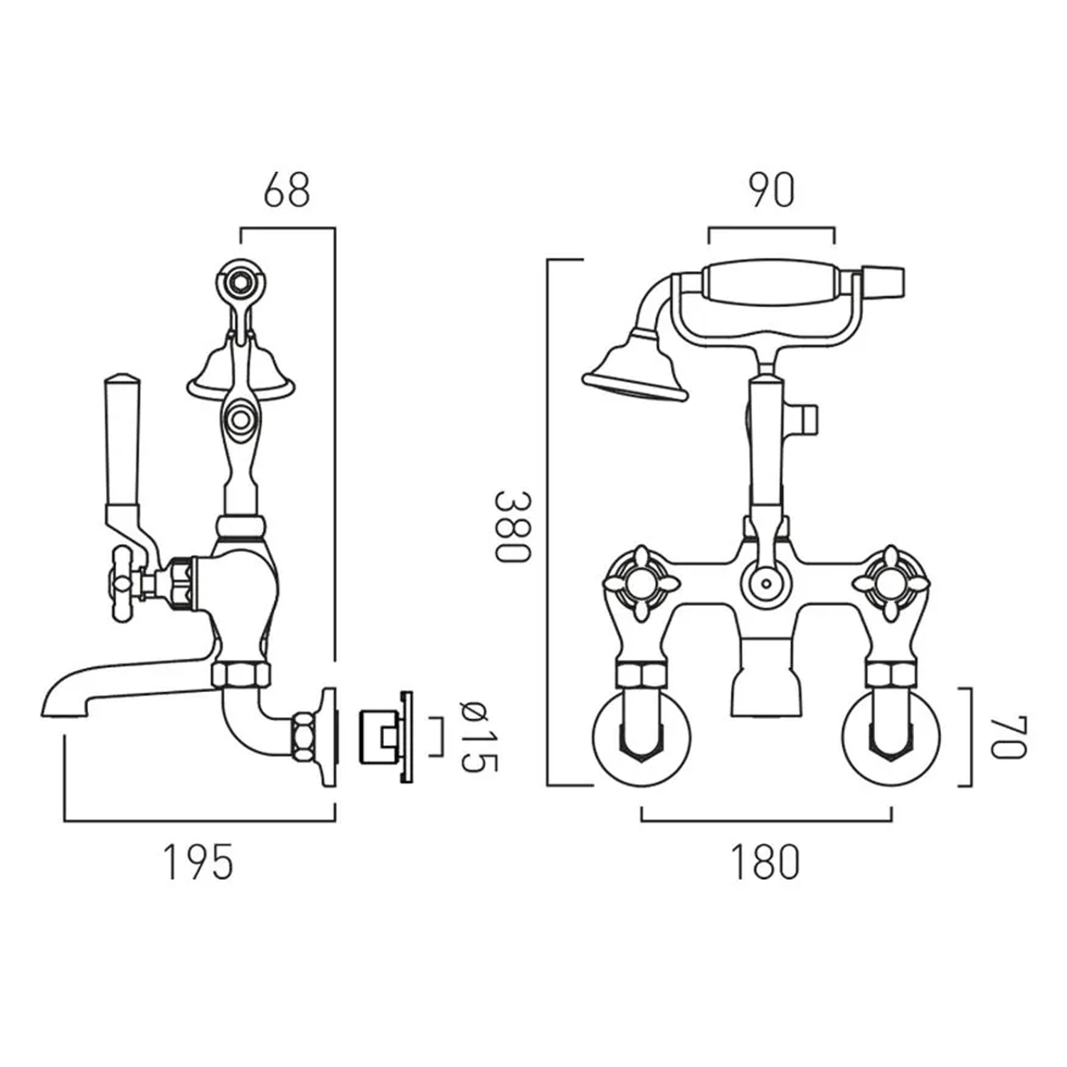 Booth & Co Axbridge Traditional Crosshead Wall Mounted Bath Shower Mixer Tap