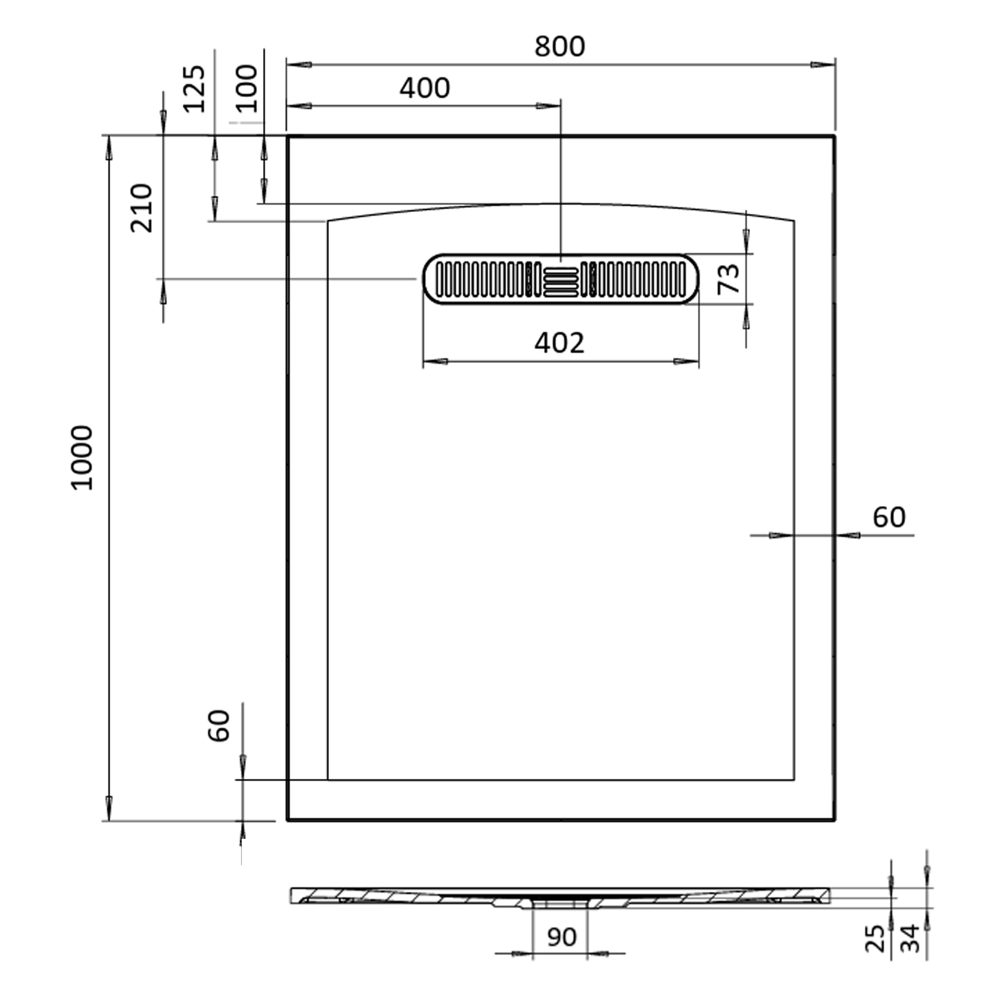 Crosswater Vito 25mm Dolomite Stone Resin Rectangular Shower Tray with Linear Waste Position