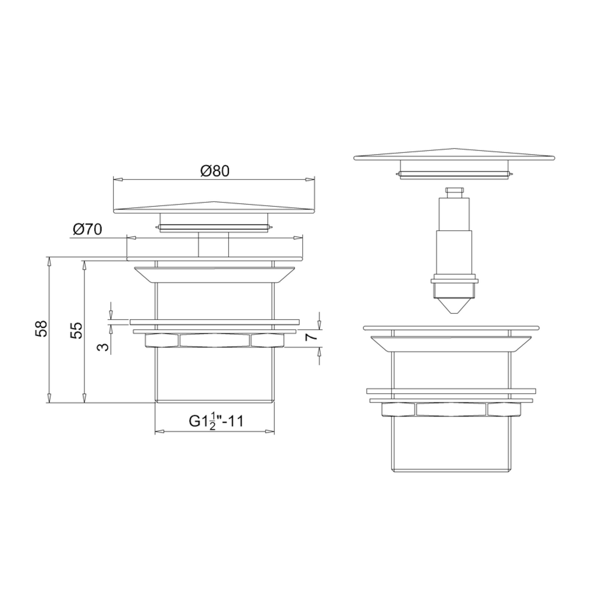 Crosswater Click Clack Unslotted Bath Waste with ClearStone Cover