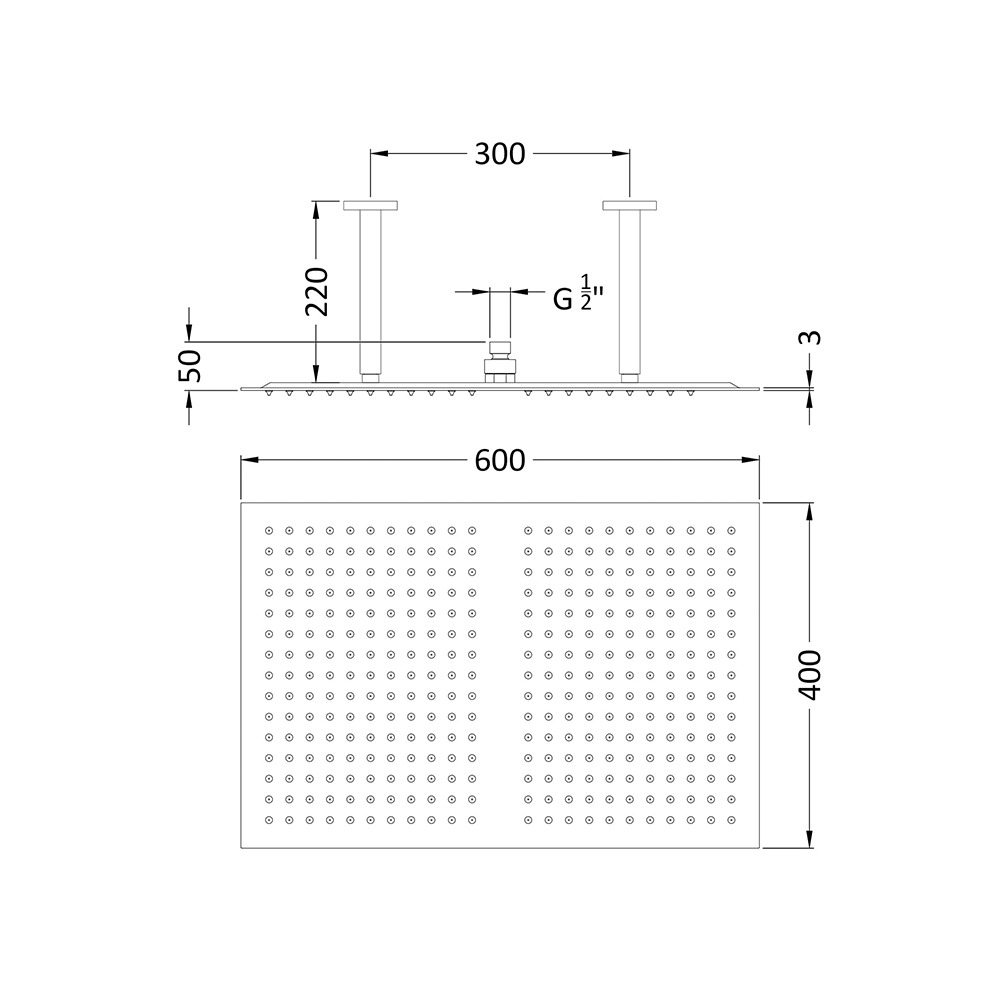 Drench Stainless Steel Rectangular Rain Ceiling Shower Head