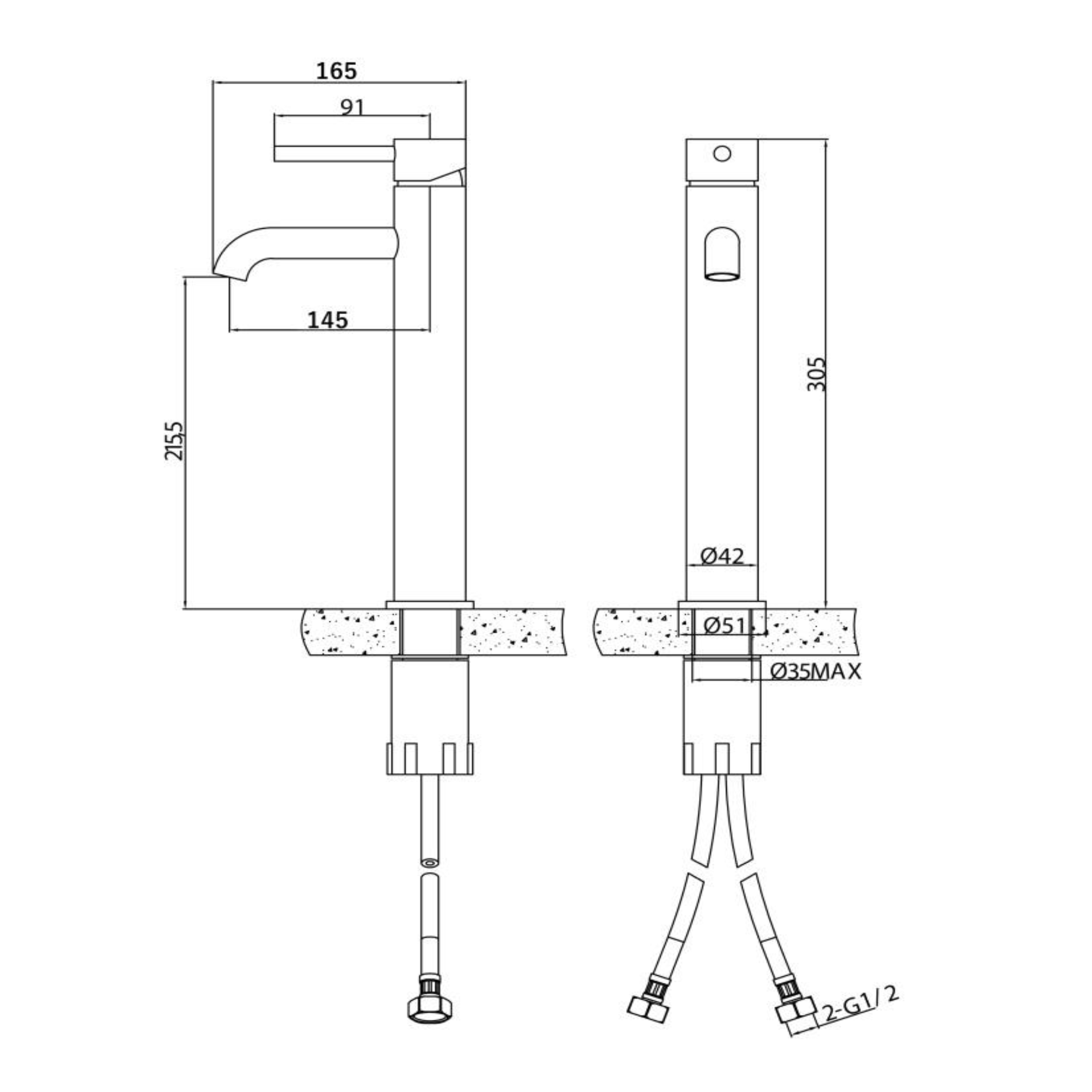 Harbour Clarity Tall Basin Mixer Tap - Brushed Brass