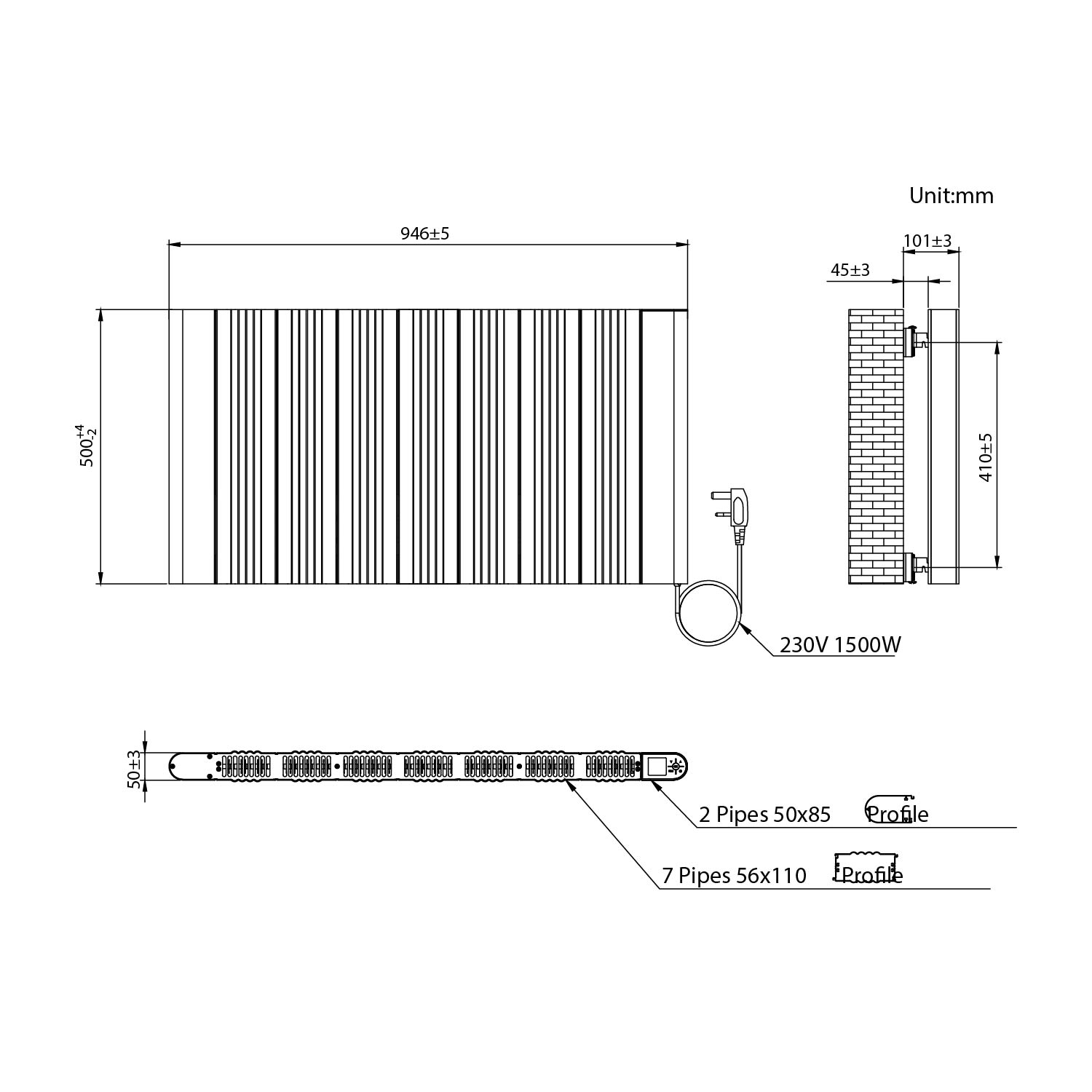 Toasty Seren White Smart Electric Plug In Horizontal Radiator