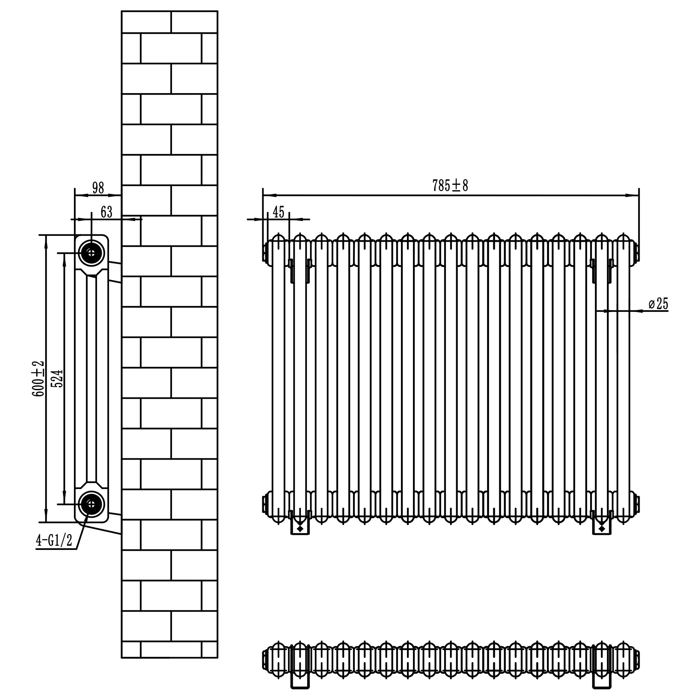 Toasty Ardleigh Matt Black Horizontal Column Radiator