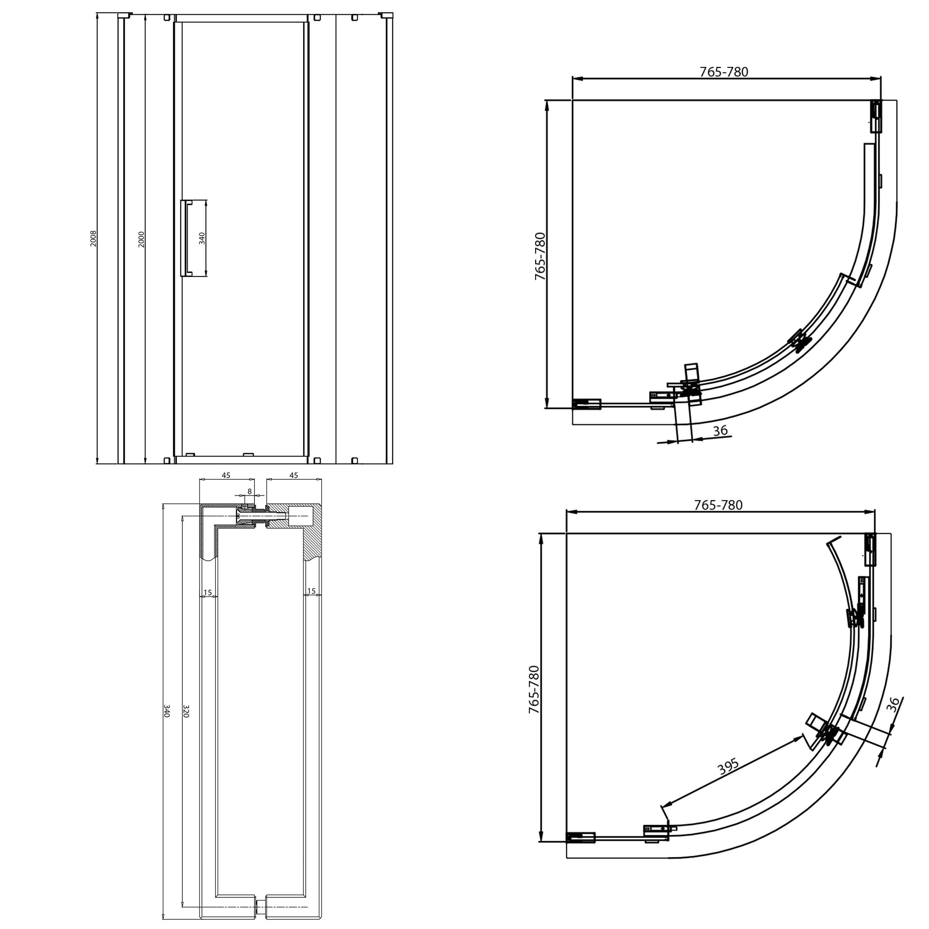 Crosswater Asura 8mm Brushed Brass Quadrant Shower Door