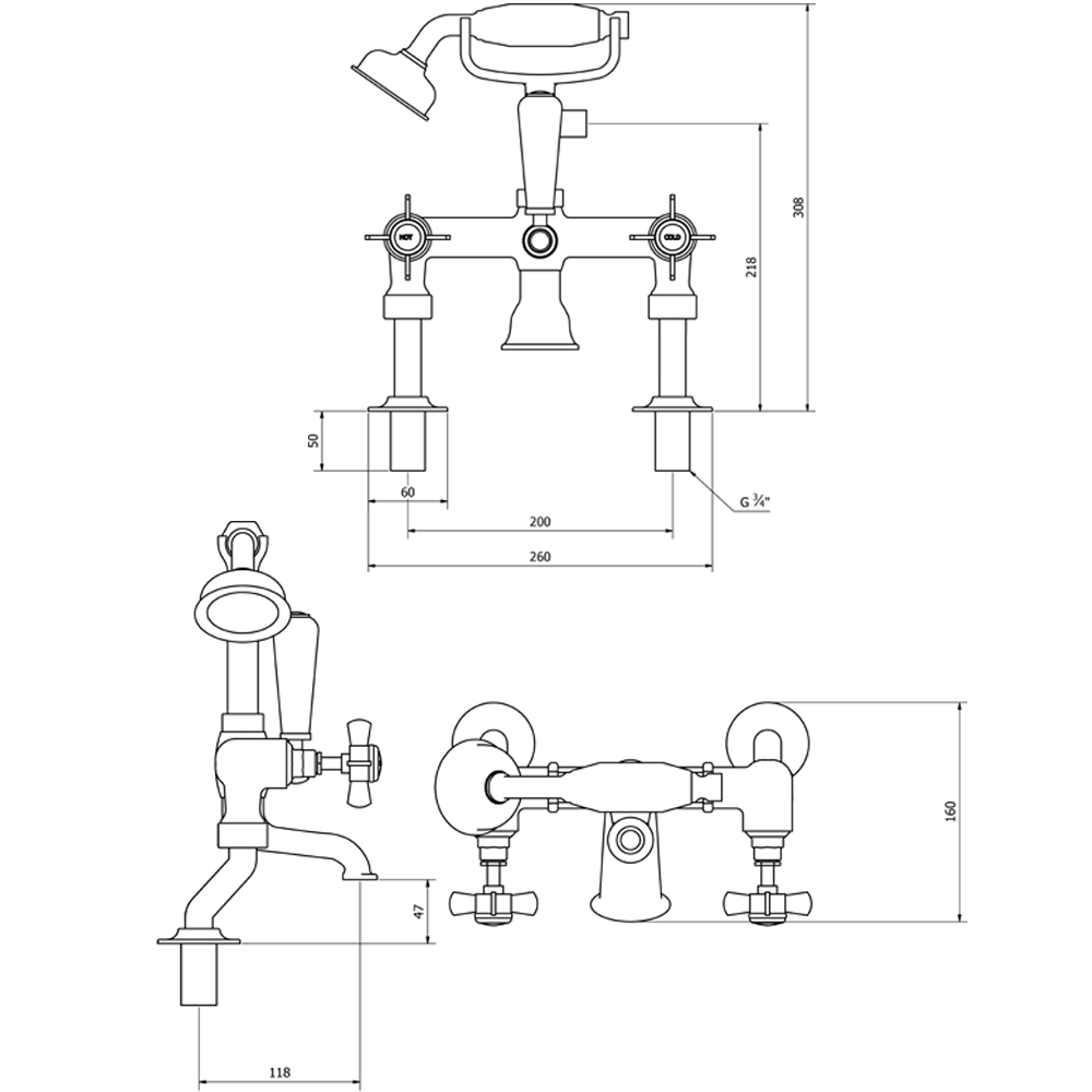Butler & Rose Loretta Cranked Traditional Bath Shower Mixer
