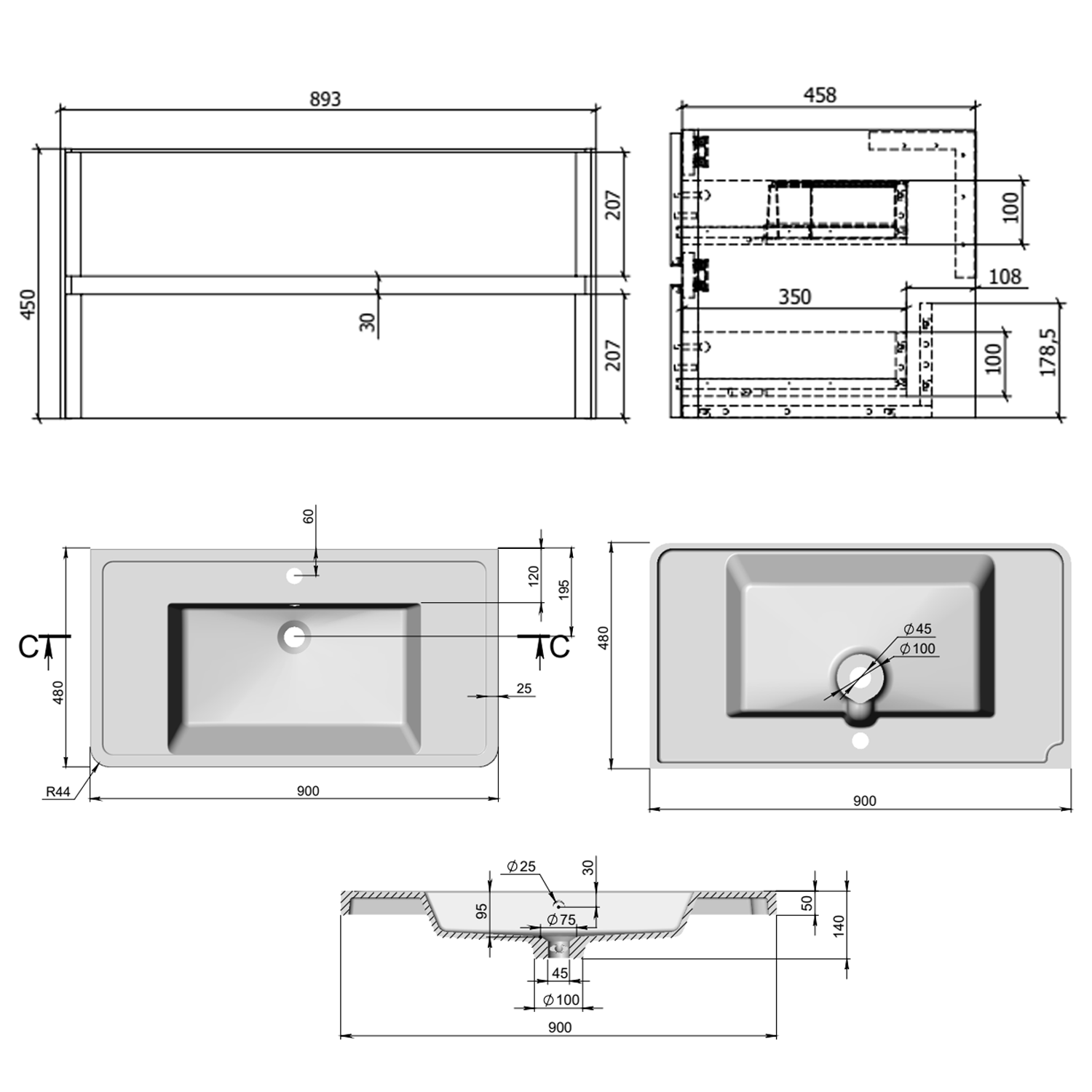 Drench Origin 900mm Wall Mounted Vanity Unit & Basin