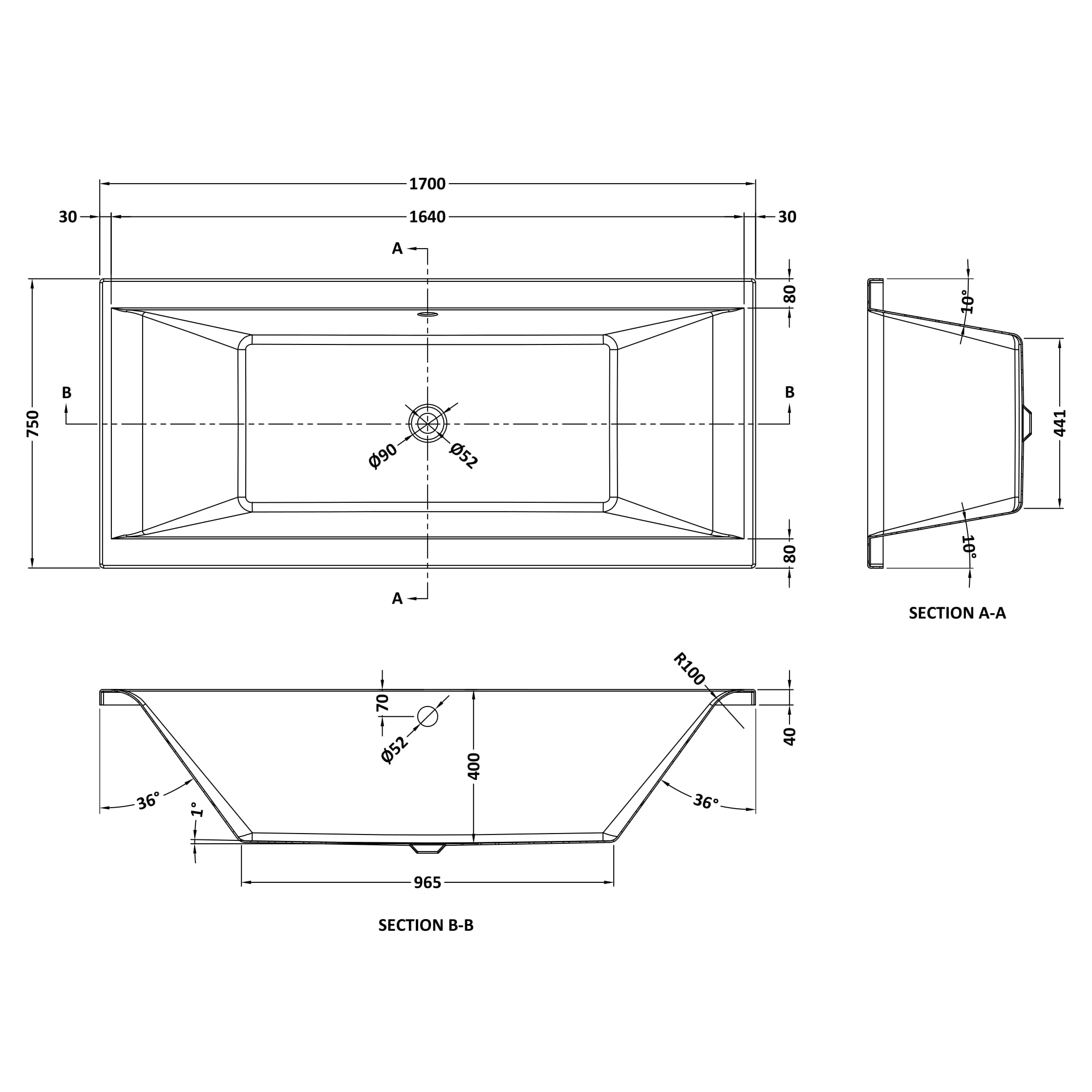 Drench Straight Double Ended Bath - Square