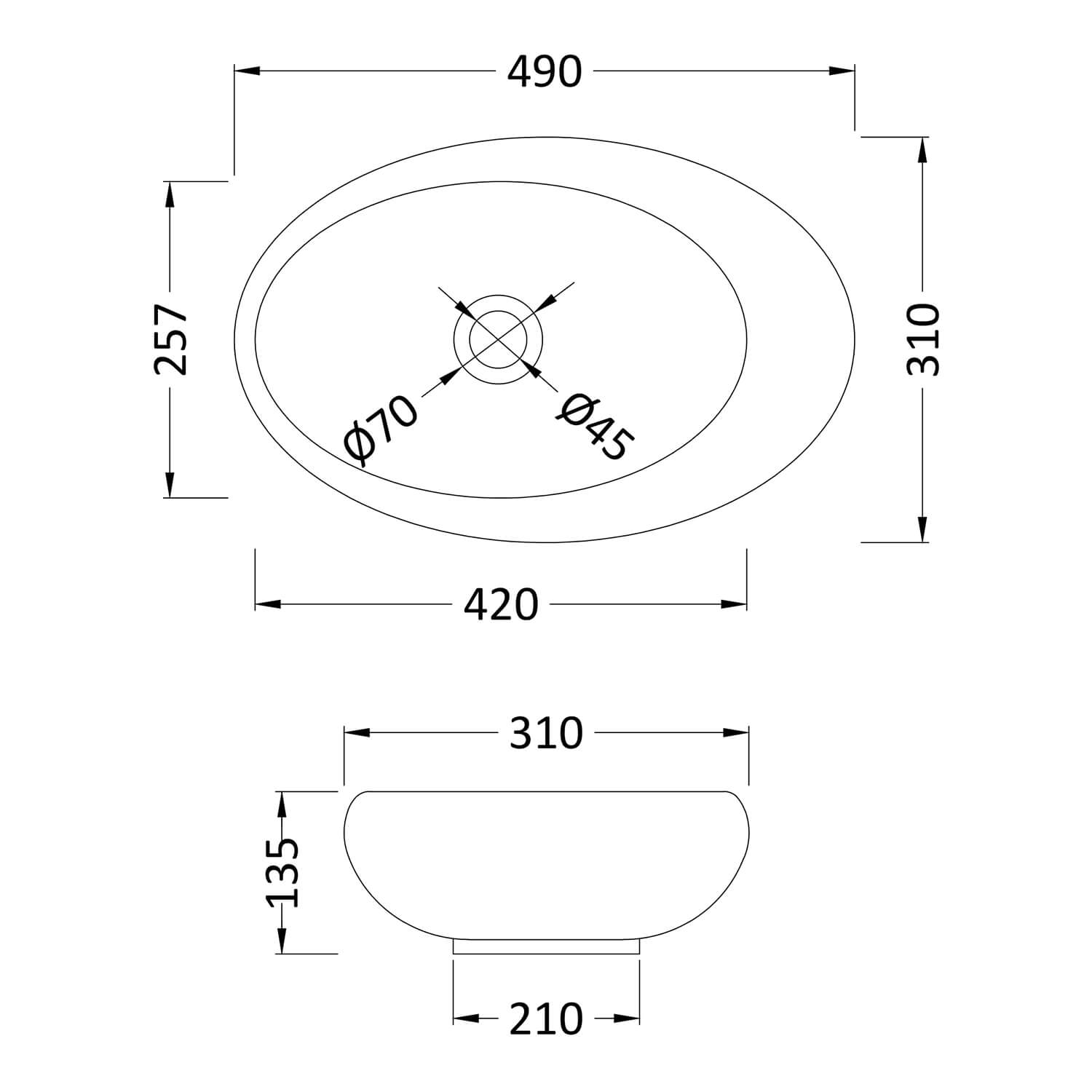 Hudson Reed 490mm Oval Countertop Basin
