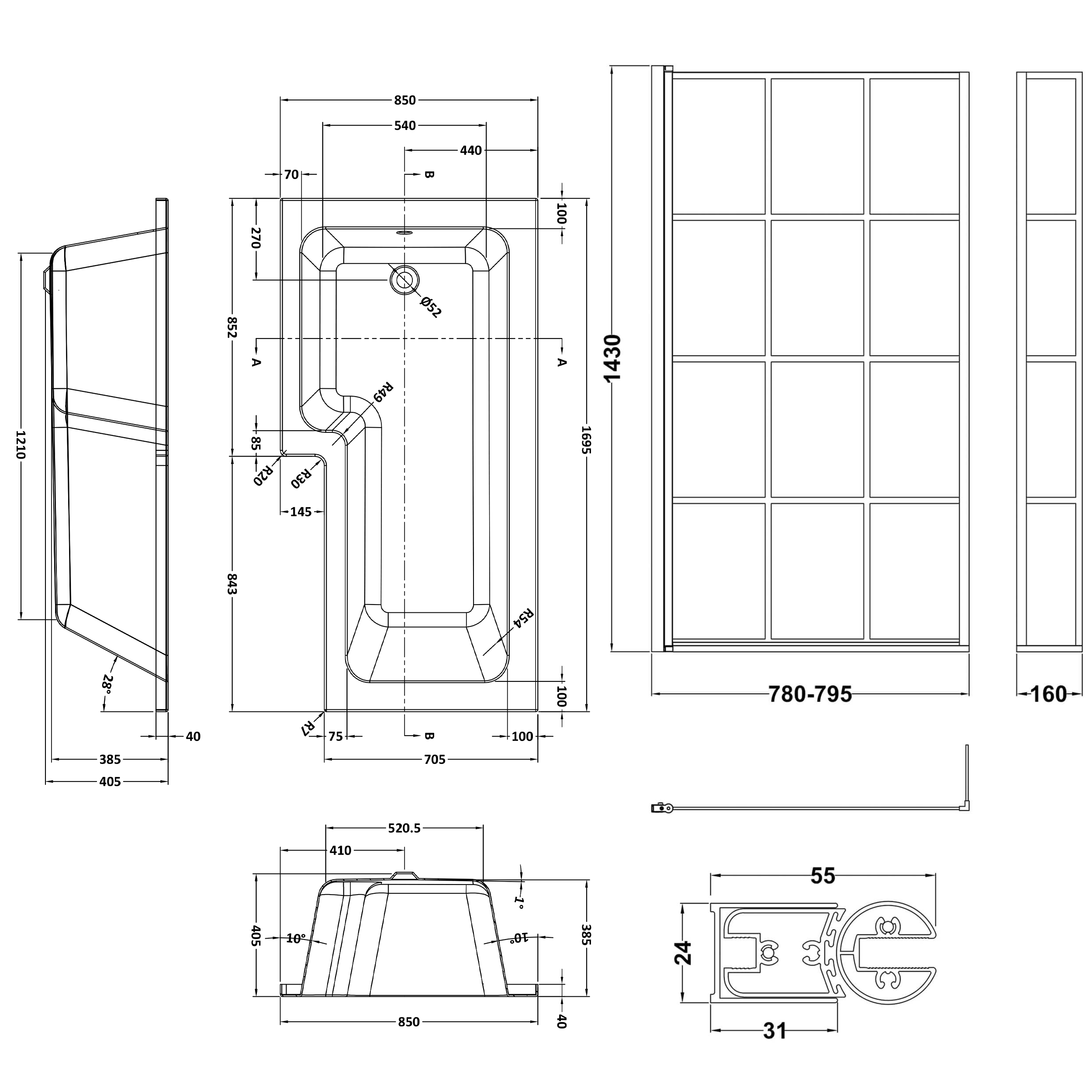Drench L Shaped Shower Bath with Panel and Shower Screen - 1700mm