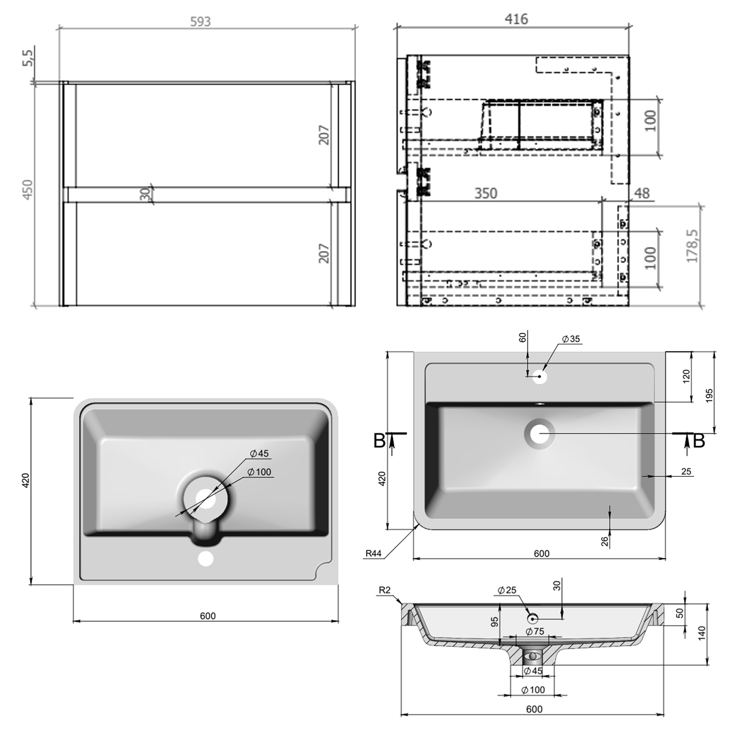 Drench Origin 600mm Wall Mounted Vanity Unit & Basin