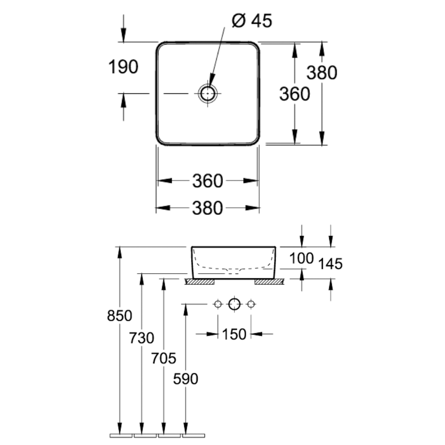 Villeroy & Boch Collaro Square Countertop Basin - 380 x 380mm