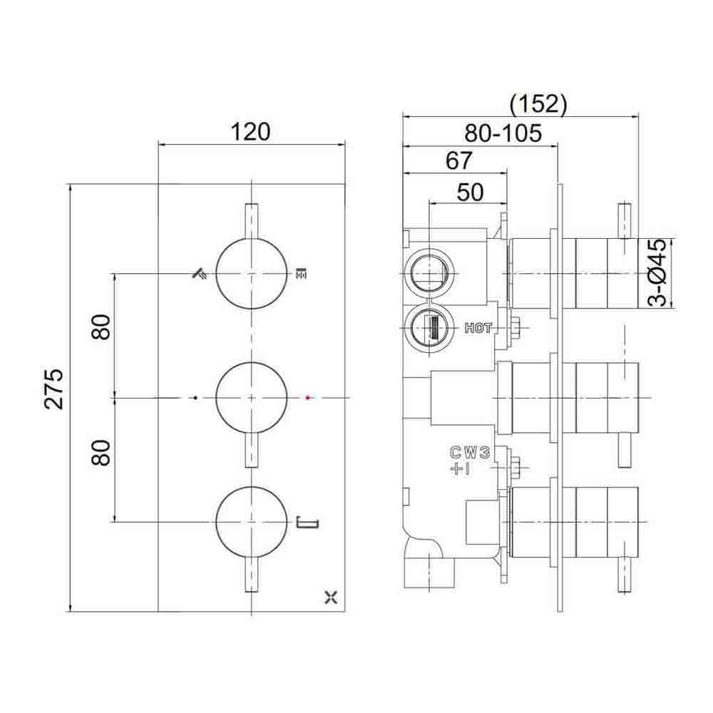 Crosswater MPRO Concealed Thermostatic 3 Outlet Bath Shower Valve
