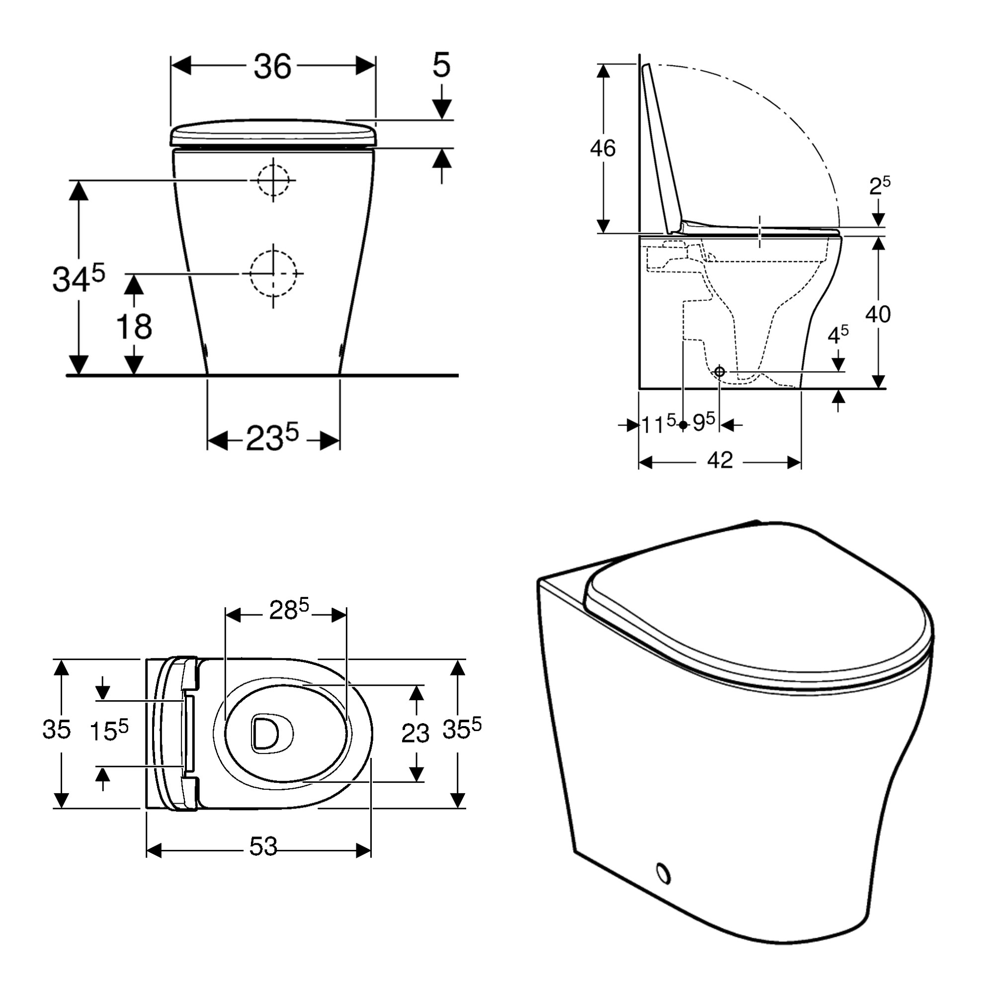 Geberit Selnova Rimless Back to Wall Pan & Soft Close Seat