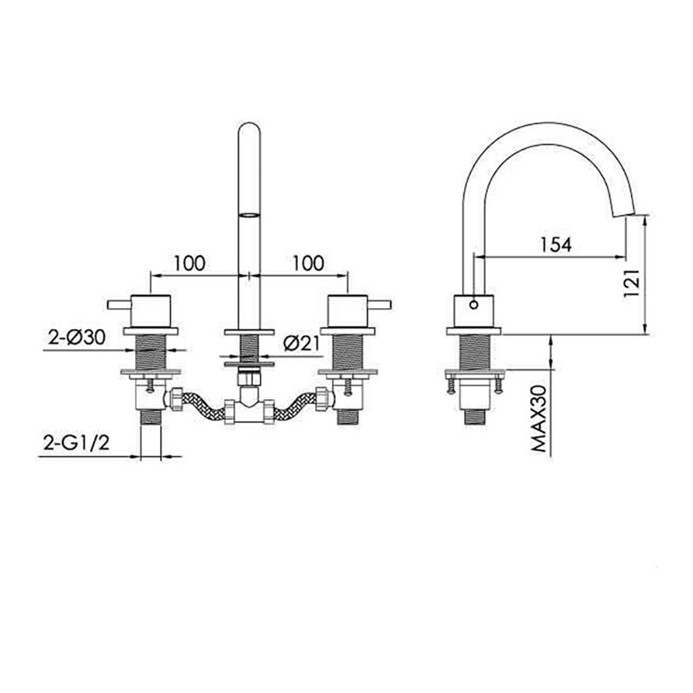 Inox Brushed Stainless Steel 3 Hole Deck Mounted Basin Mixer