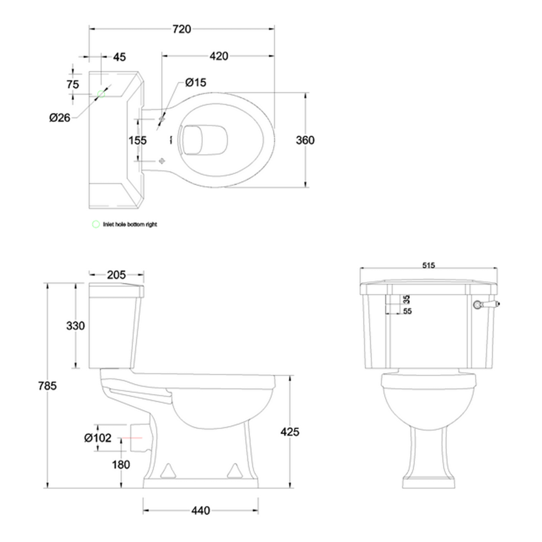 Burlington Rimless Close Coupled Toilet (Excluding Seat)