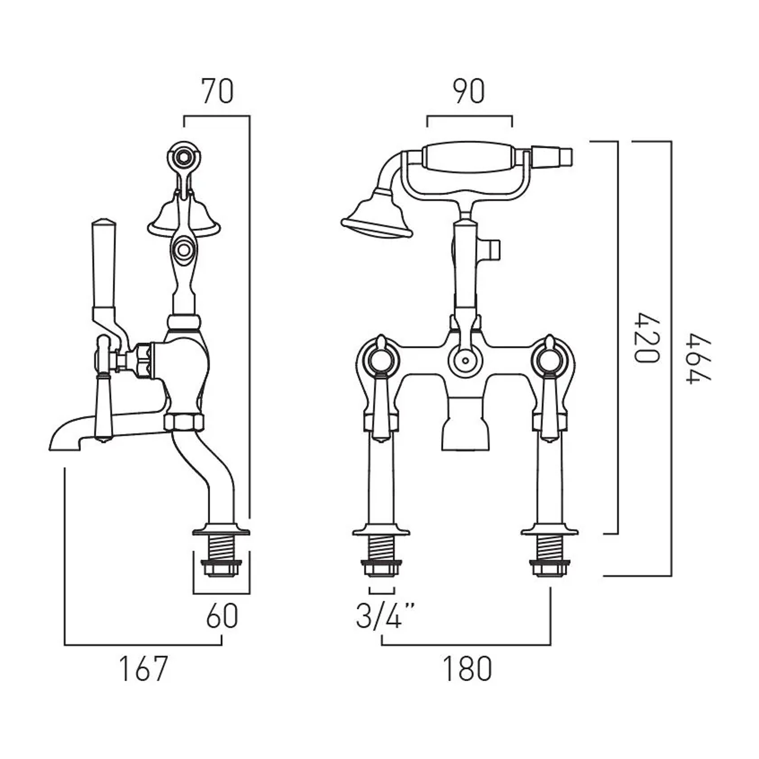 Booth & Co Axbridge Traditional Lever Deck Mounted Bath Shower Mixer Tap