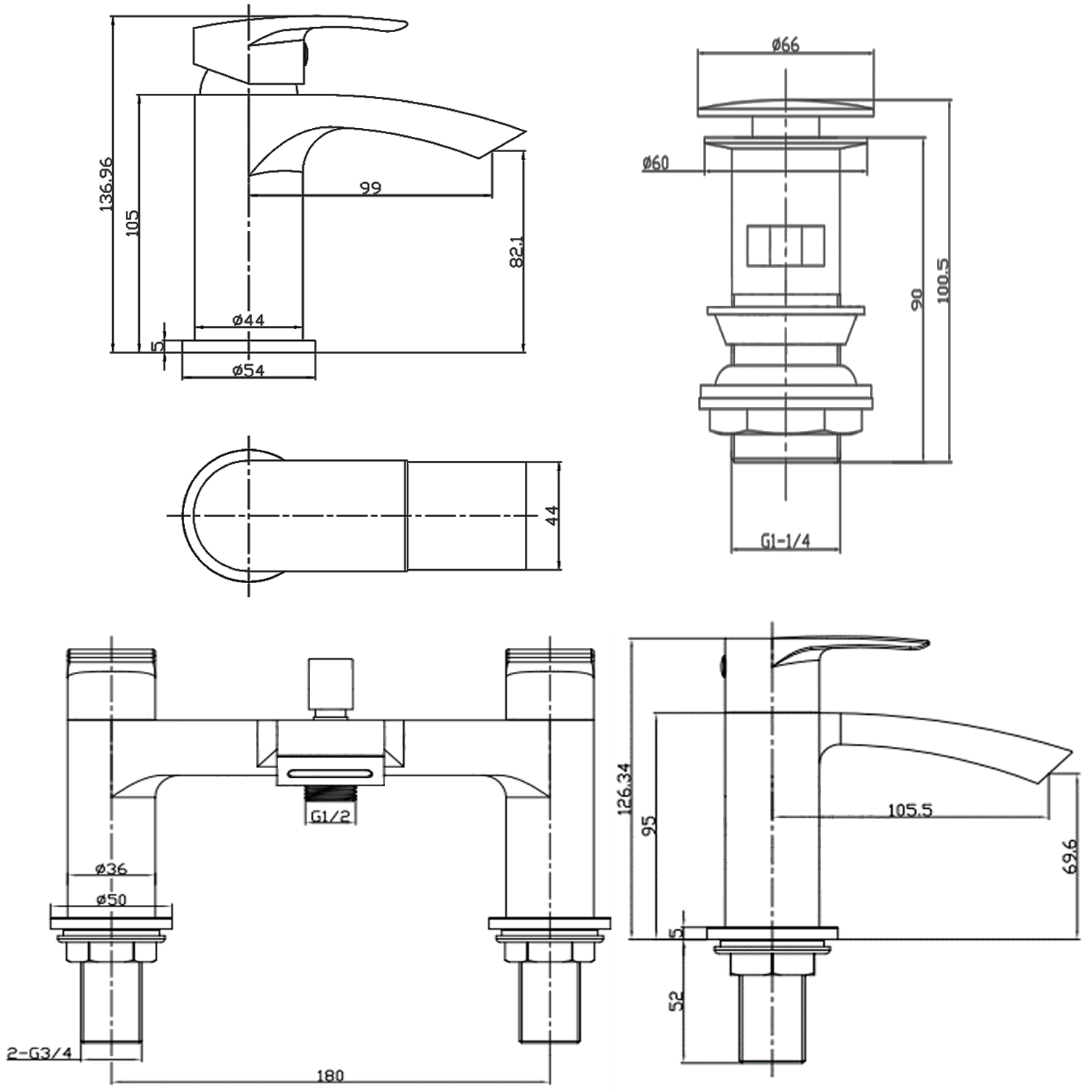 Vellamo Swift Chrome Basin Mixer Tap & Waste and Deck Mounted Bath Mixer Tap