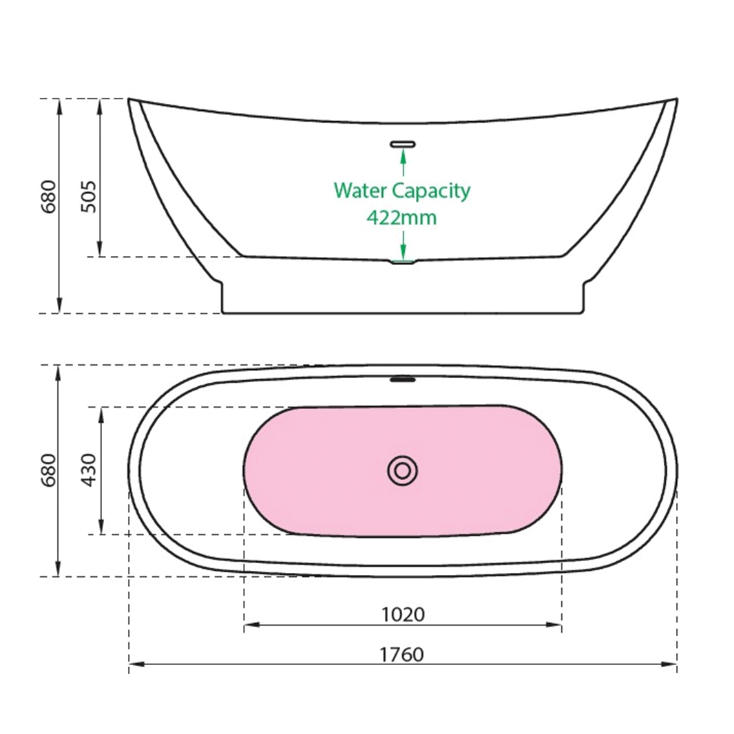 Charlotte Edwards Richmond Matt Black Freestanding Bath - 1760 X 680mm