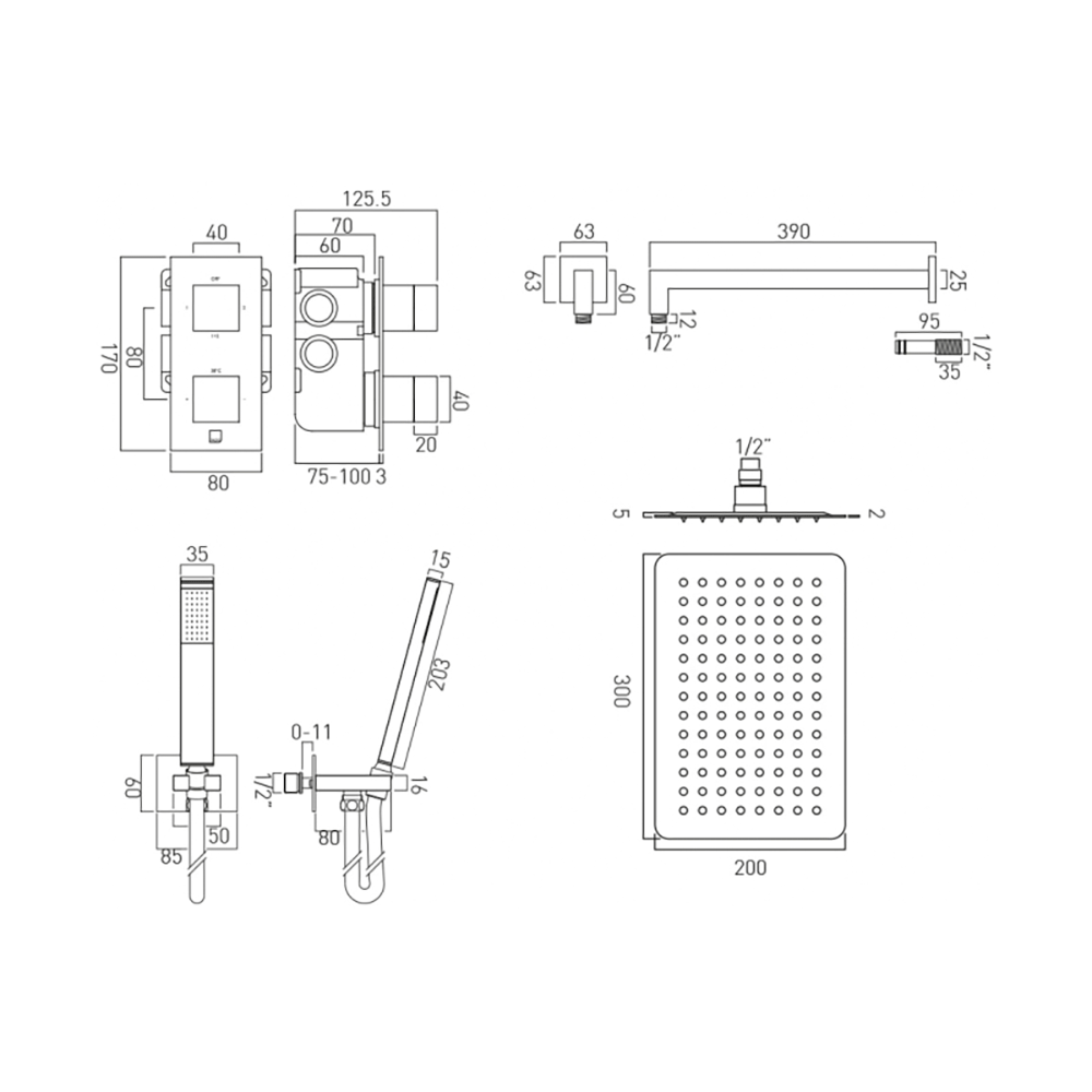Vado Tablet Notion Concealed Thermostatic Shower Package with Fixed Shower Head and Handset