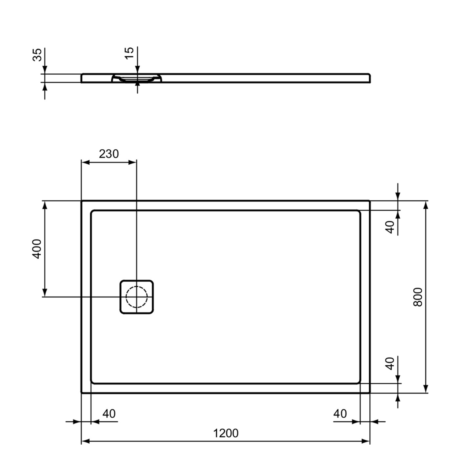 Ideal Standard Ultra Flat Evo Rectangular Anti-Slip Acrylic Shower Tray with End Waste - 5 Sizes