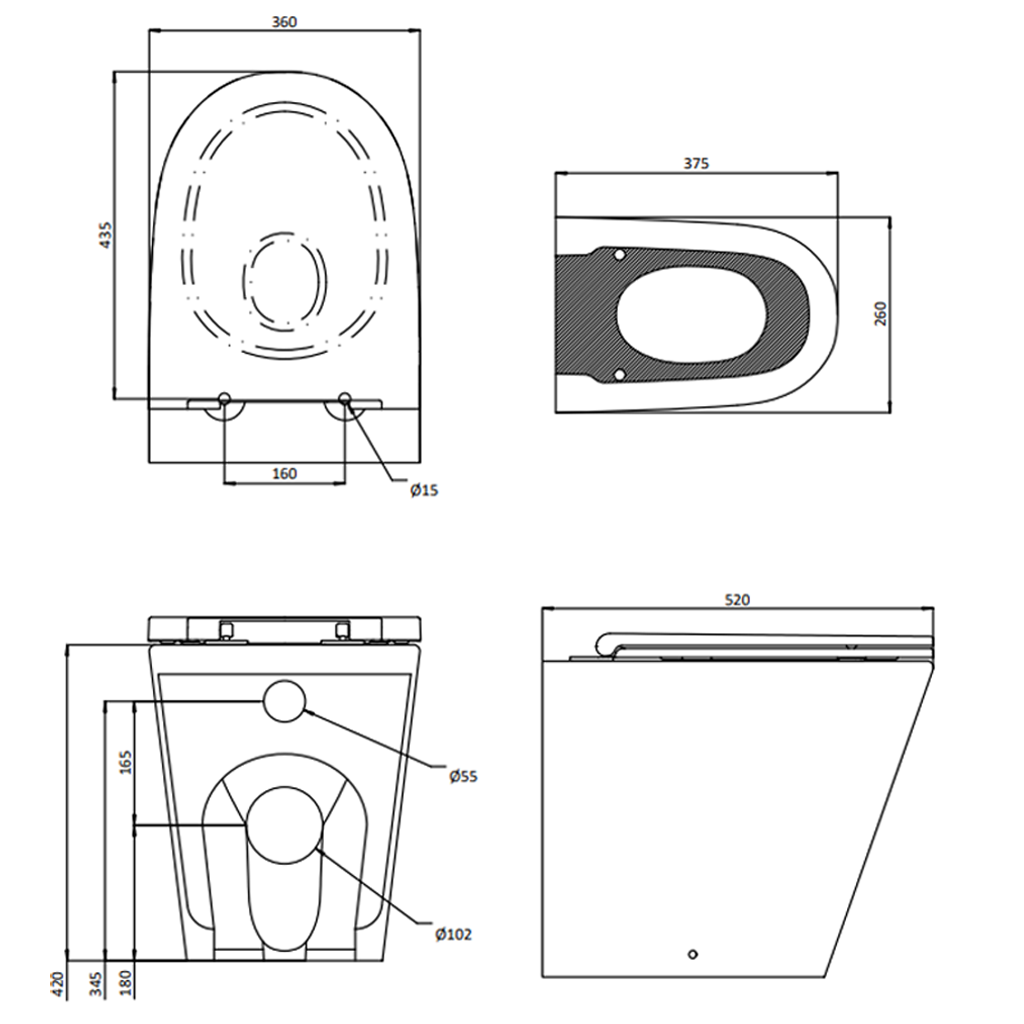 Crosswater Mada Round Back to Wall Rimless Toilet & Soft Close Seat