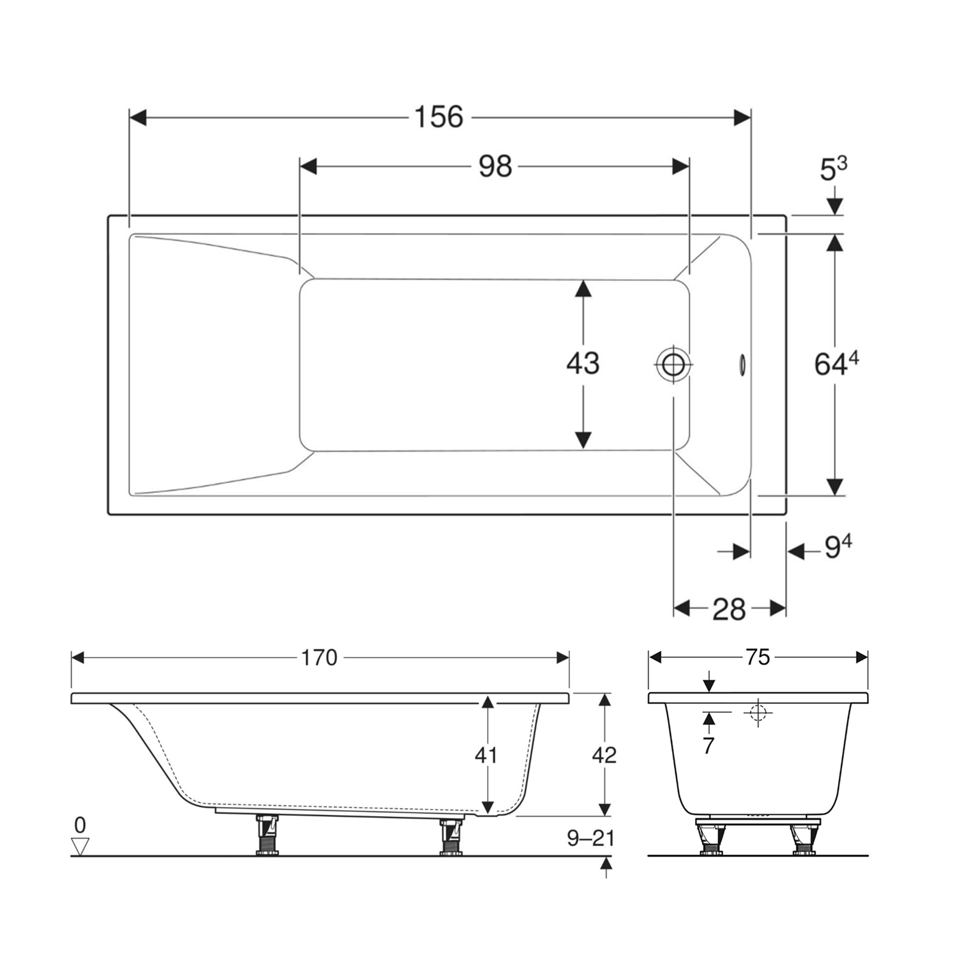Geberit Renova Straight Single Ended Rectangular Bath
